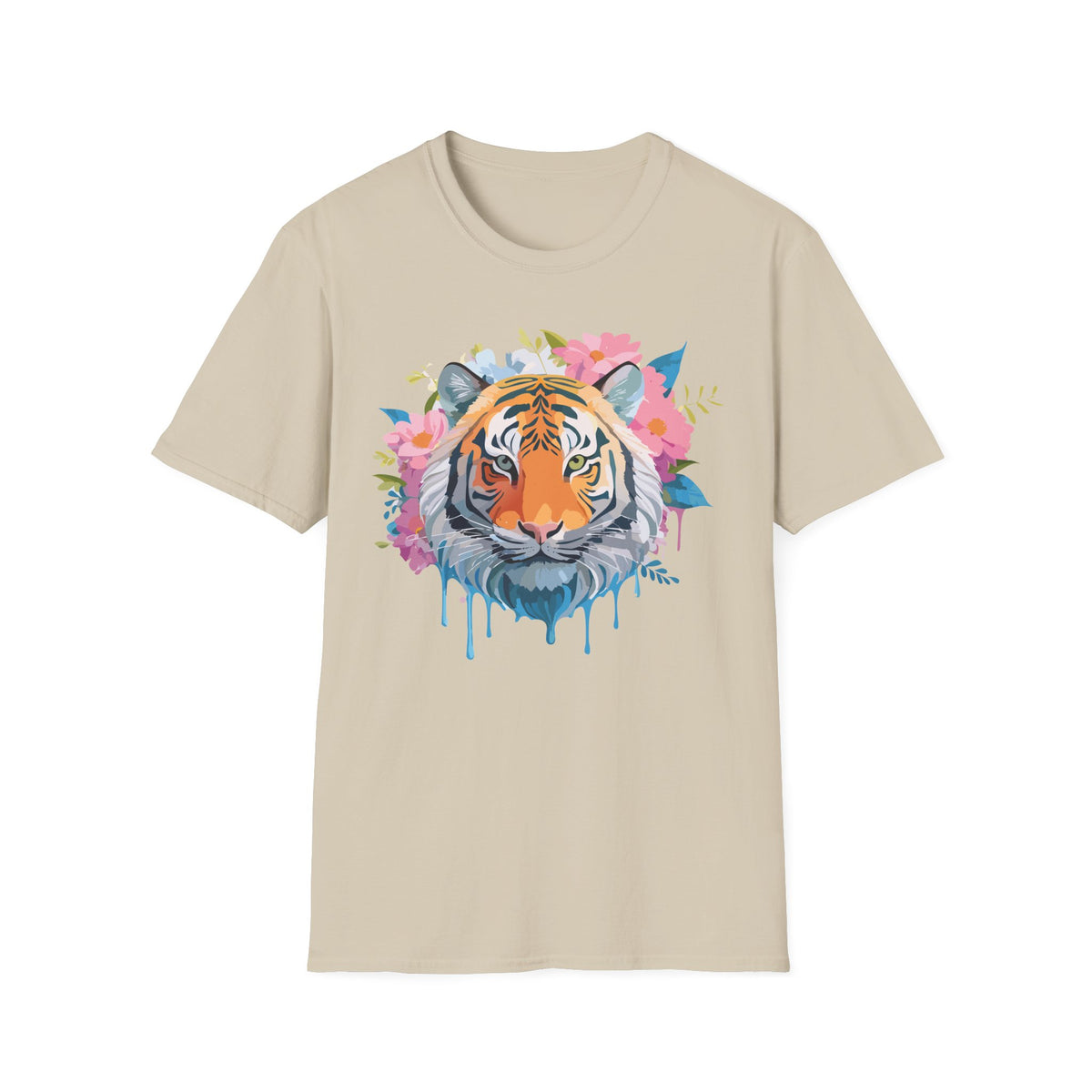 Floral Tiger Face T-Shirt | Watercolor Bloom Design