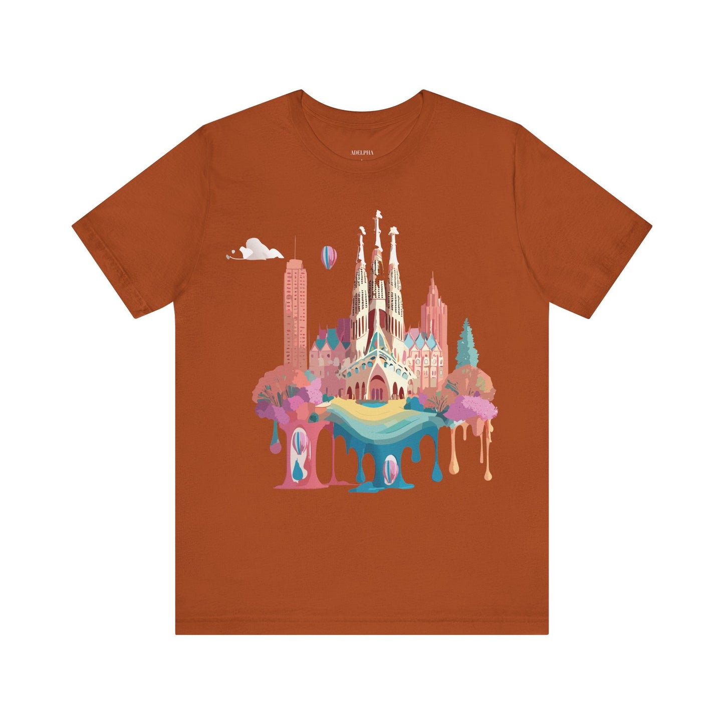 Adelpha Barcelona Themed Graphic Tee Unisex Short Sleeve Art Design For Everyday Comfort