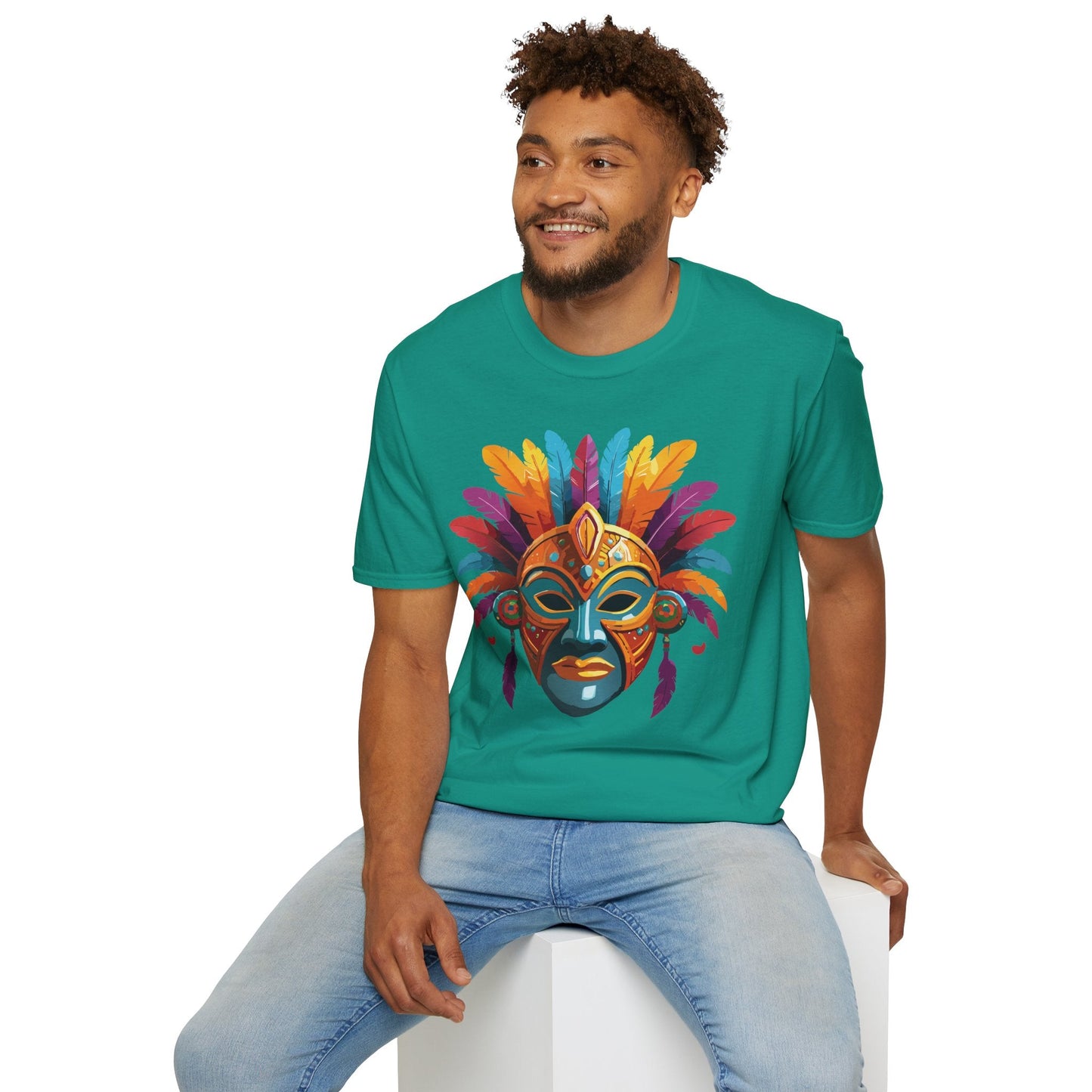 Unisex Gildan Mask T Shirt Softstyle 64000 With Art Design Lightweight Cotton Tee