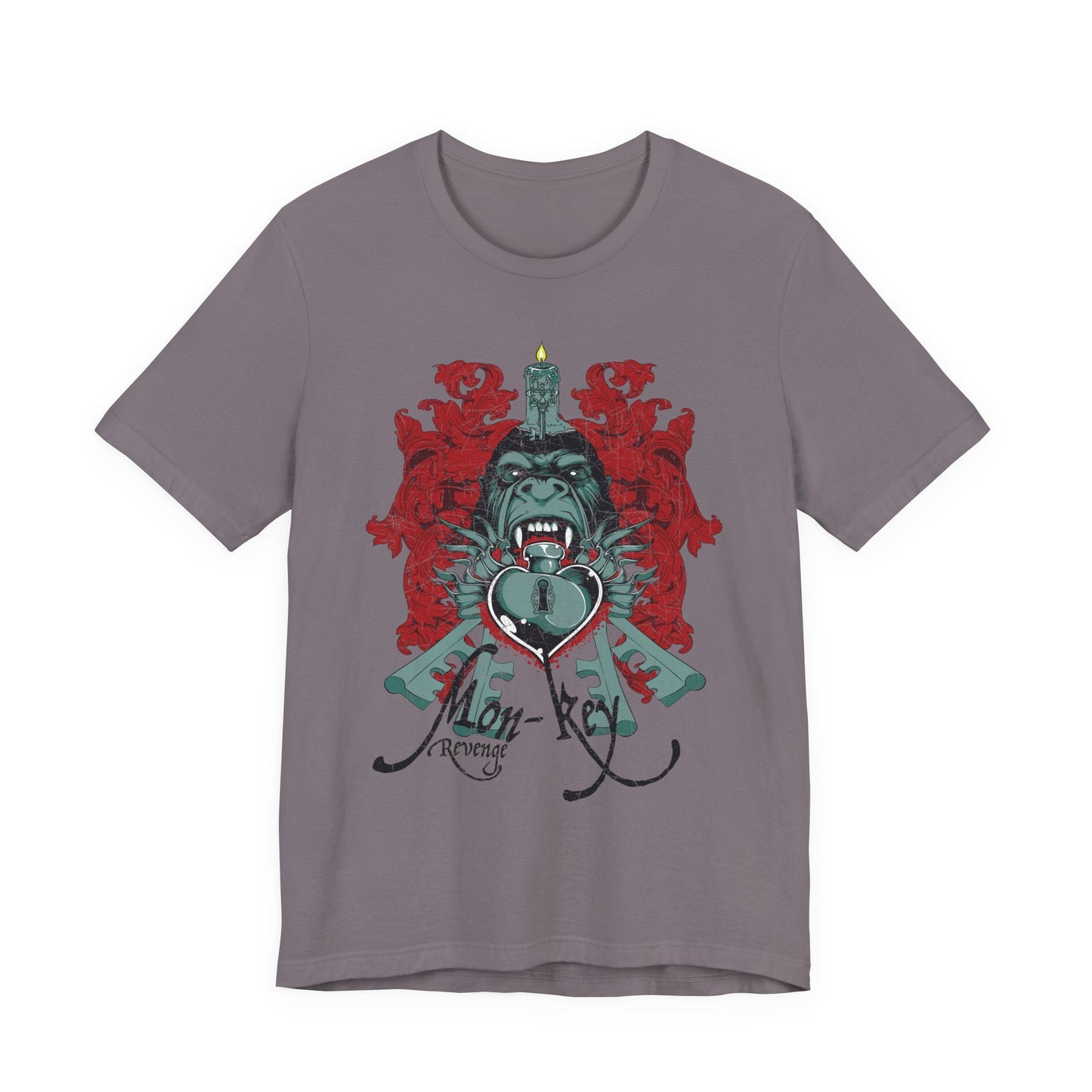 Gorilla Crest with Sword and Heart T-Shirt Heraldic Gothic Design Rock Band T-Shirt
