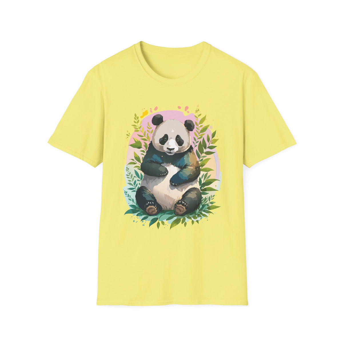 Cute Panda Illustration T-Shirt | Watercolor Bamboo Leaves Tee