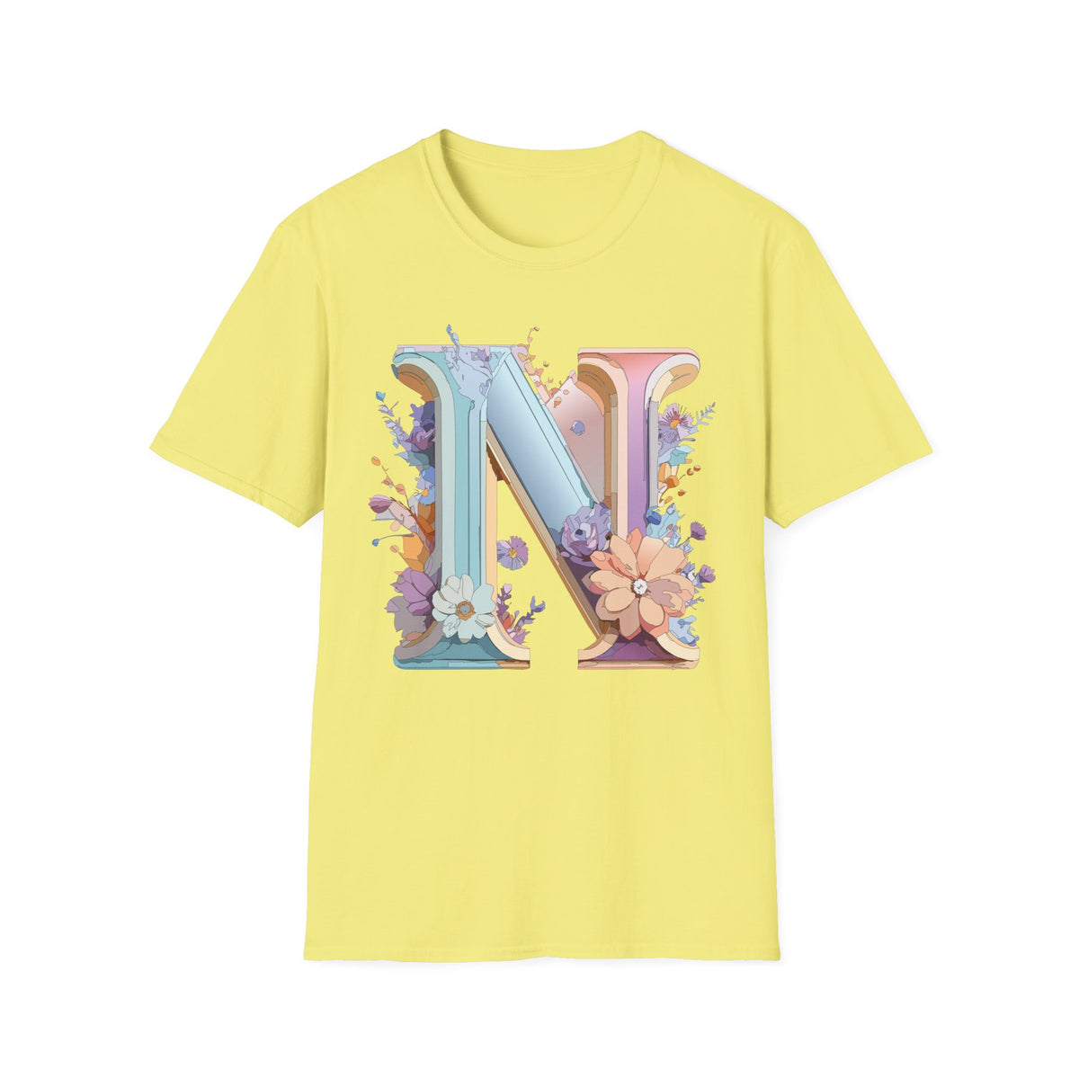 Floral Letter N T-Shirt | Monogram Initial N Tee