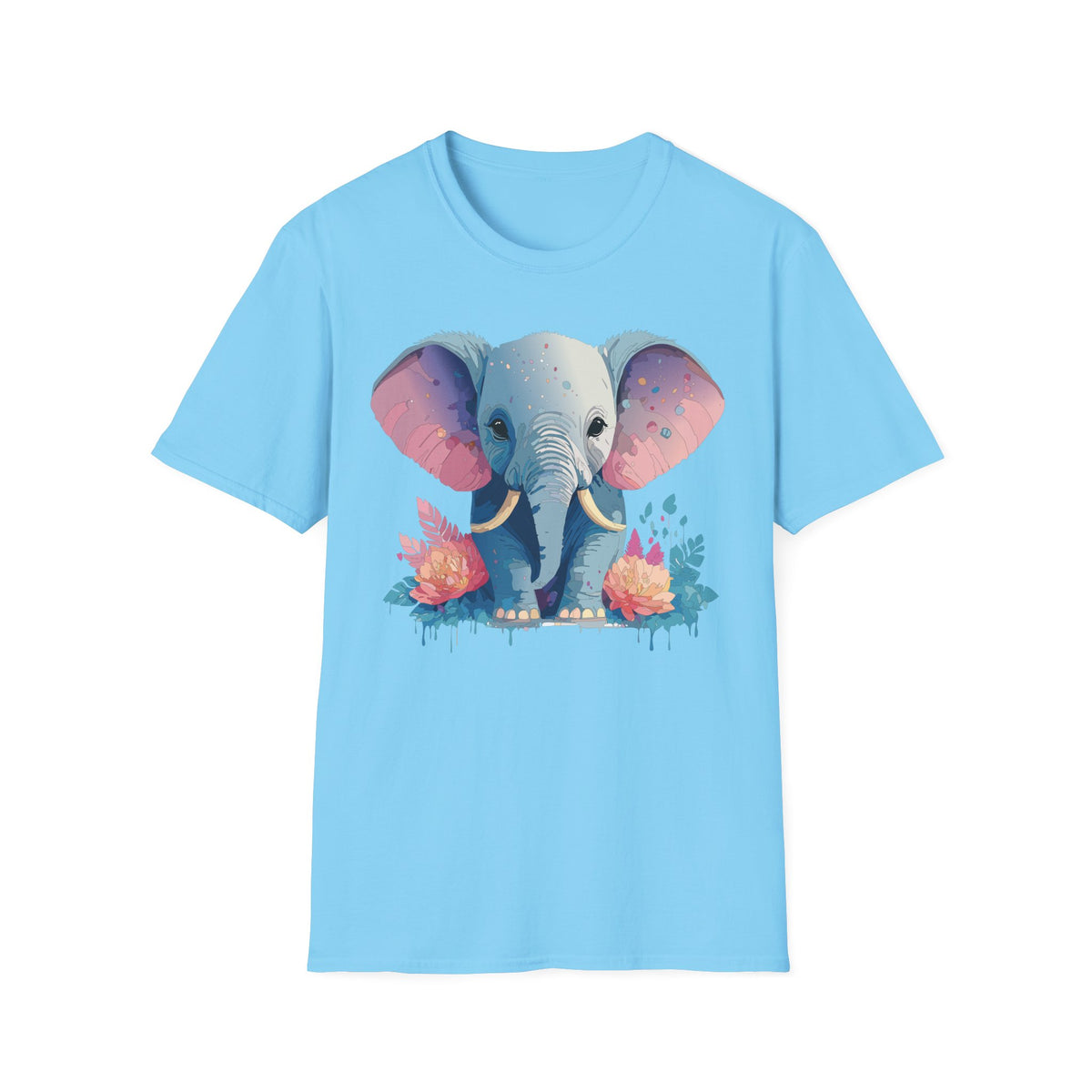 Colorful Baby Elephant Illustration T-Shirt | Cute Watercolor Animal Tee