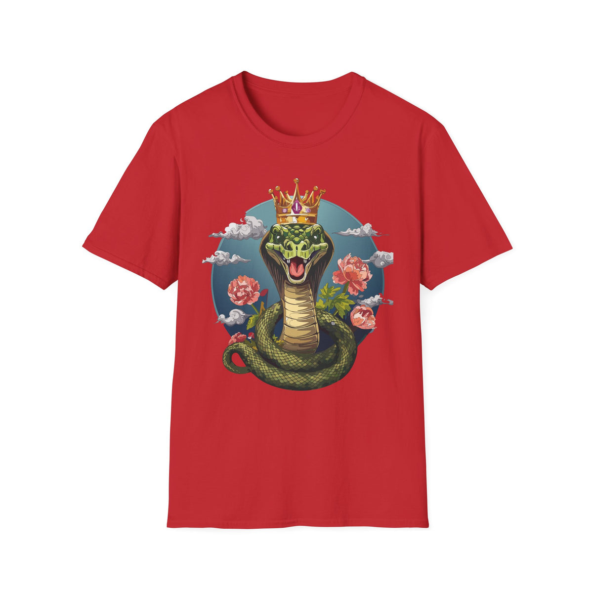 Crowned Snake Illustration T-Shirt | King Cobra Floral Art