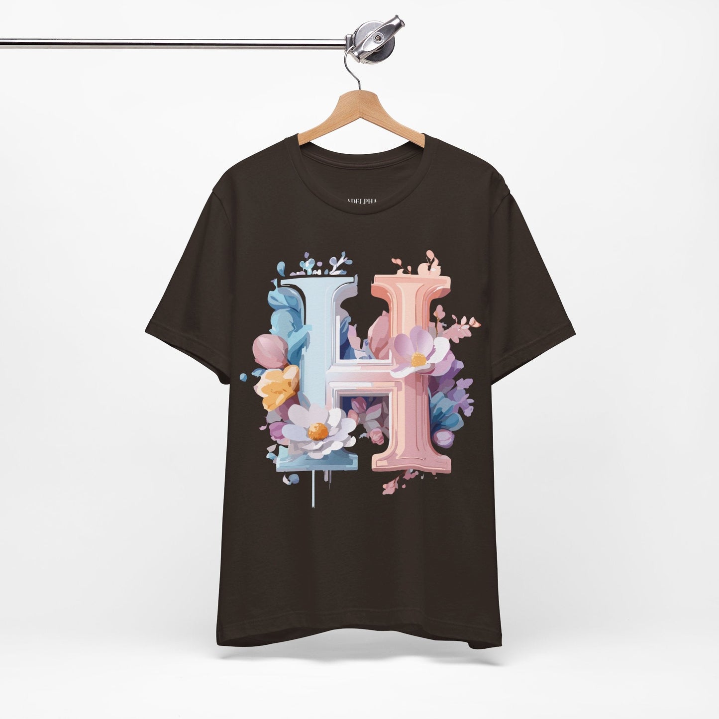 Letter H Shirt Graphic Tee Unisex Short Sleeve Premium Vintage Inspired Artwork Adelpha