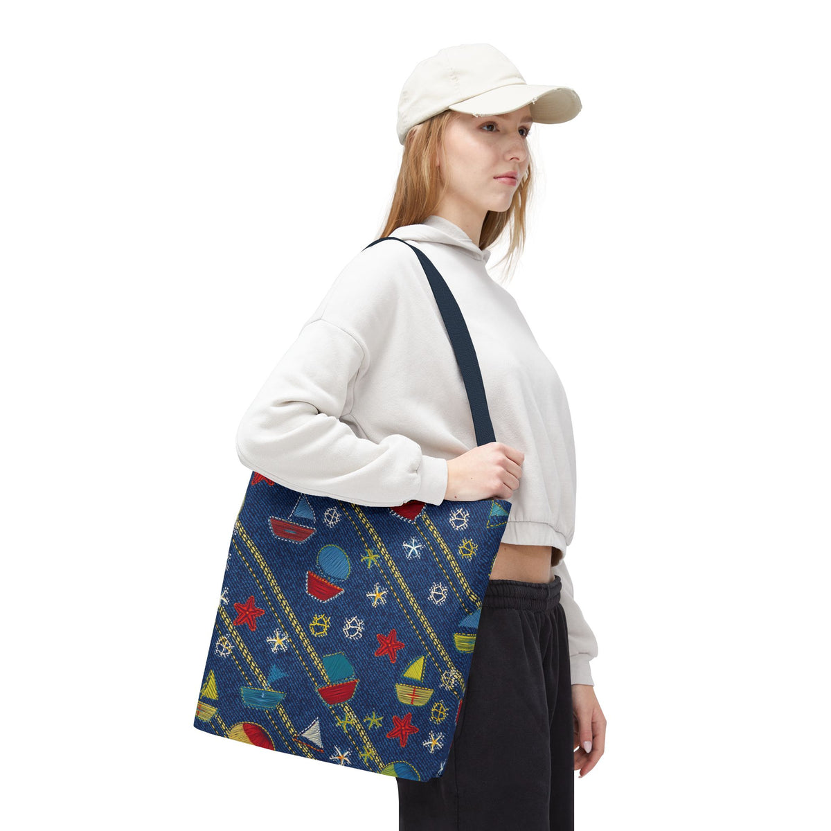 Denim Fabric Imitation Print Unisex Canvas Bag Poly Spun 3 Sizes Tote Bag 182-15