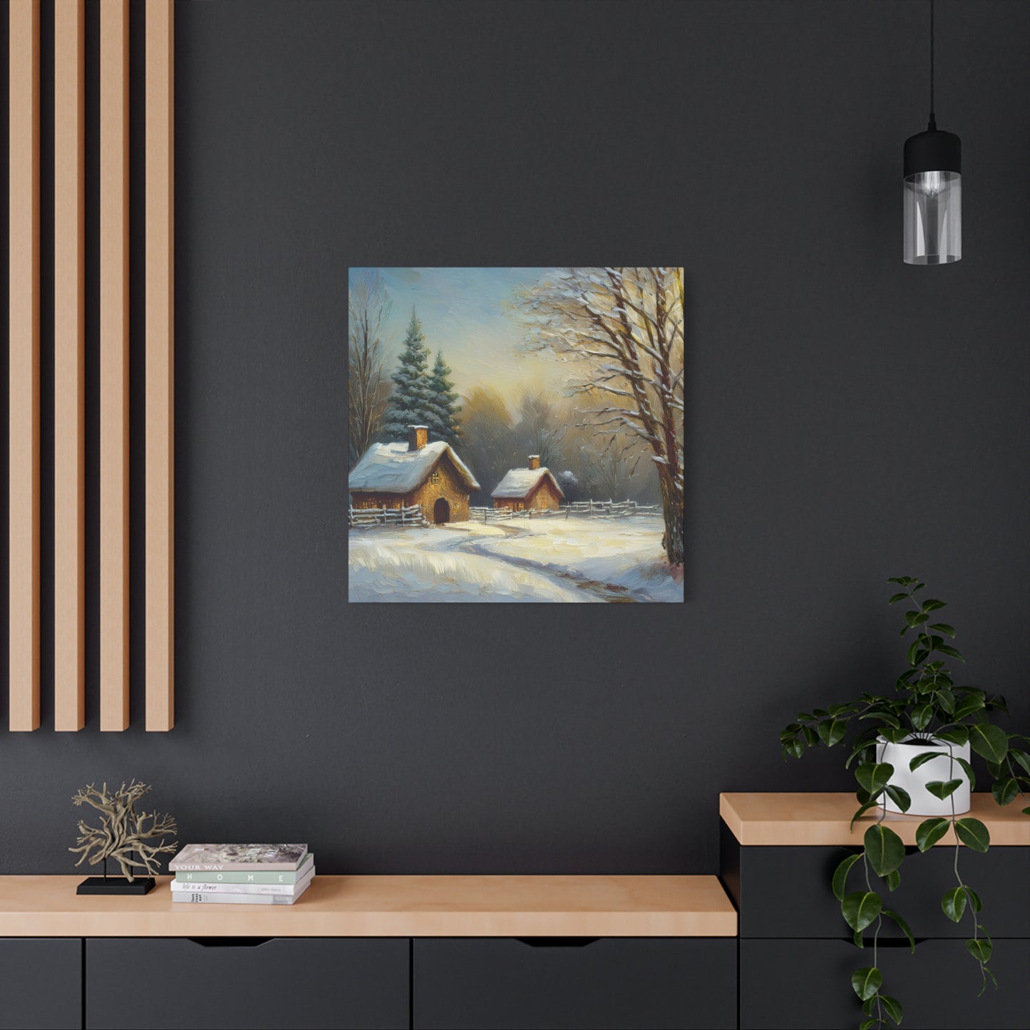 Countryside Winter Print Canvas, Oil Paint Print 20x20, 24x24, 30x30, 32x32, 36x36 Art Design Pine-Wood Inner Frame MC-113