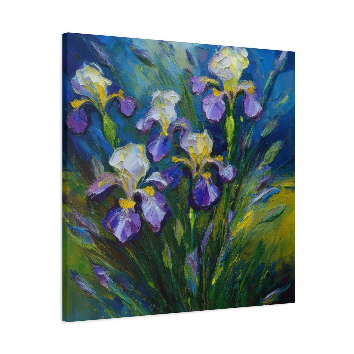 Irises Floral Print Canvas, Floral Oil Paint Print 20x20, 24x24, 30x30, 32x32, 36x36 Art Design Pine-Wood Inner Frame MC-185