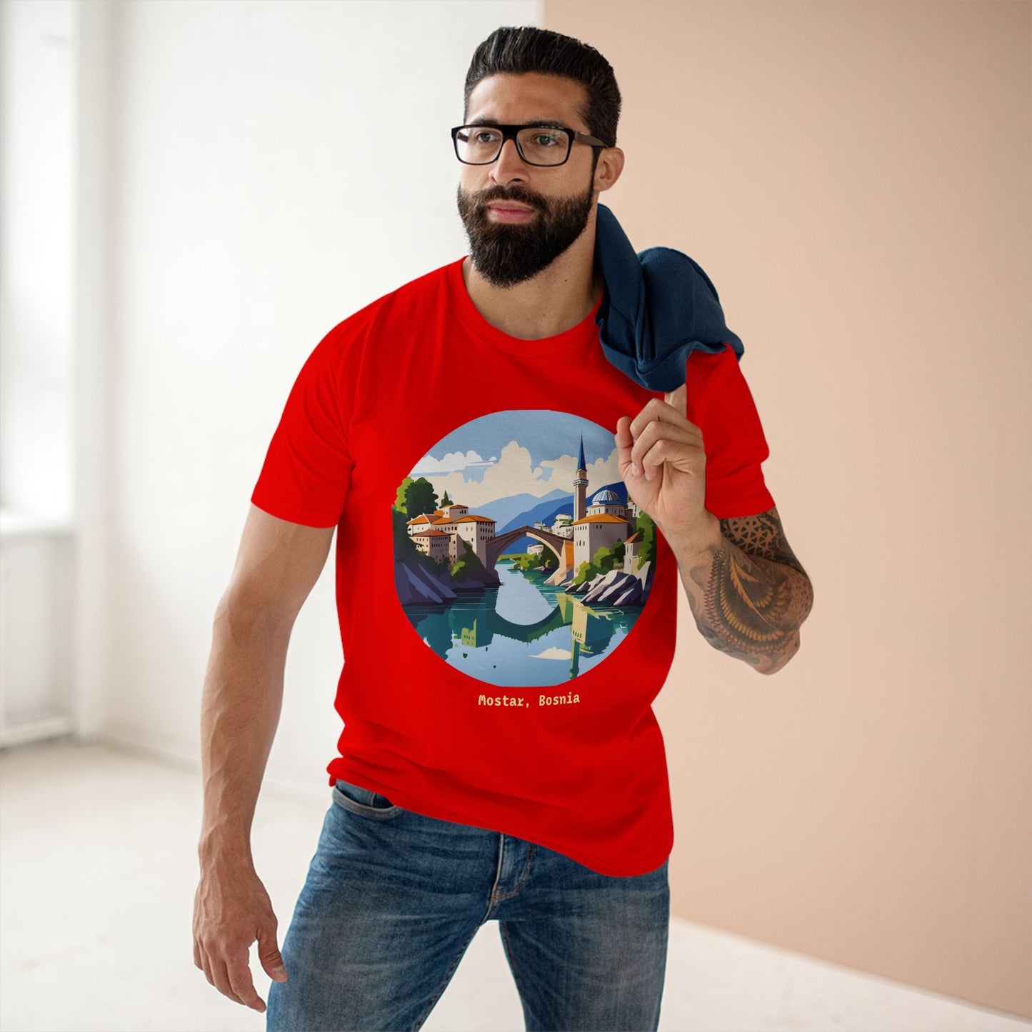 Unisex Premium Cotton Tee With Original Art Design Retro2Nova Travel And Bosnia Theme Shirt