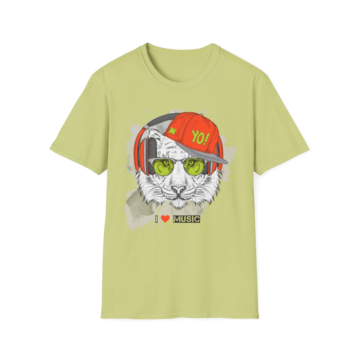 Tiger with Headphones T-Shirt Unisex Cotton Short Sleeves I  Music Graphic Tee