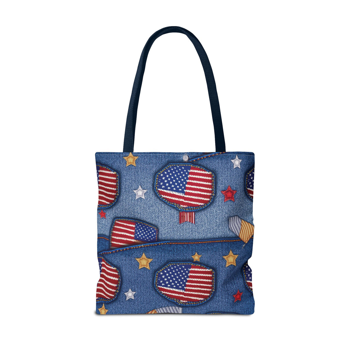 4th of July Graphic Denim Fabric Imitation Print Unisex Canvas Bag Poly Spun 3 Sizes Tote Bag 200-12
