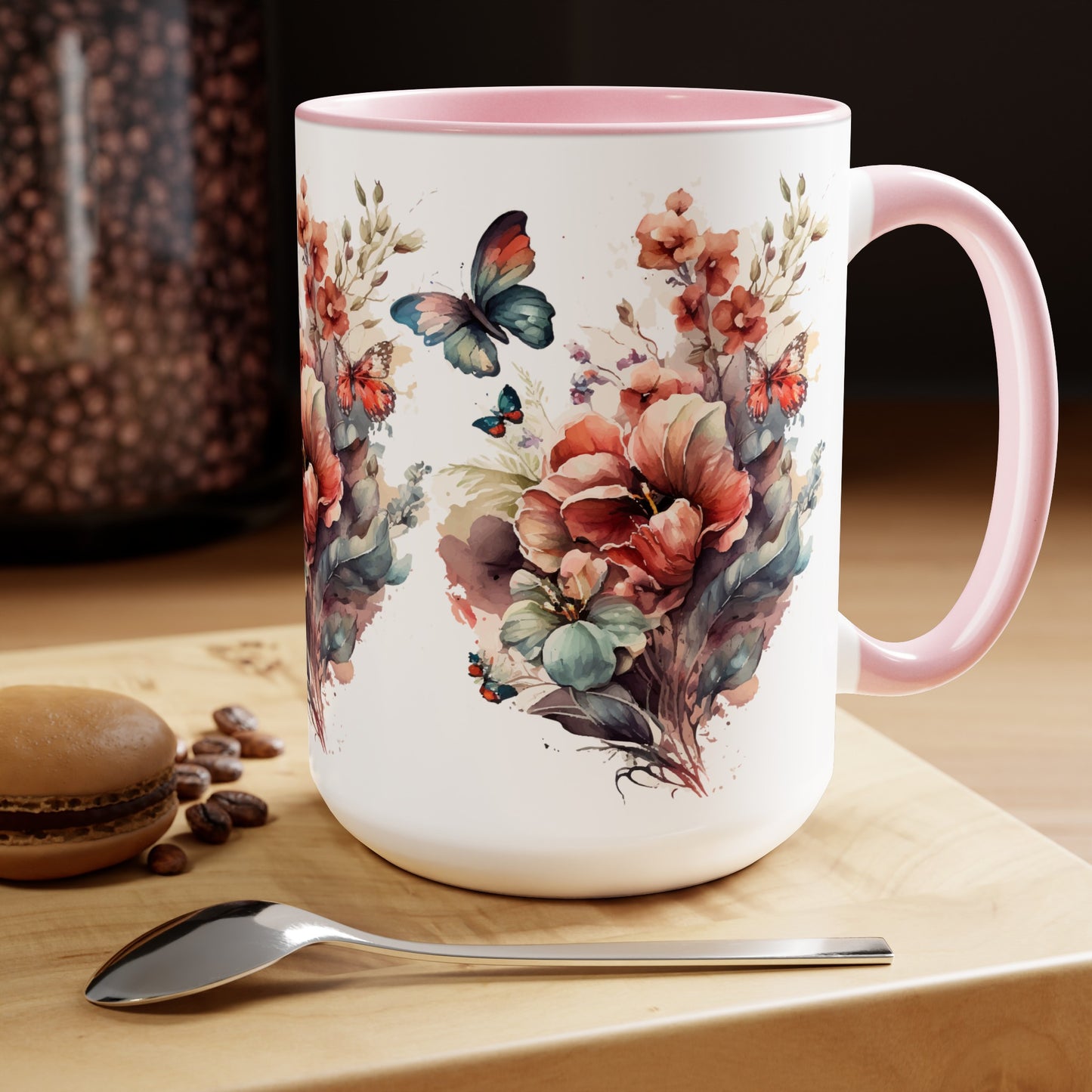 Tazas de café de dos tonos con mariposa