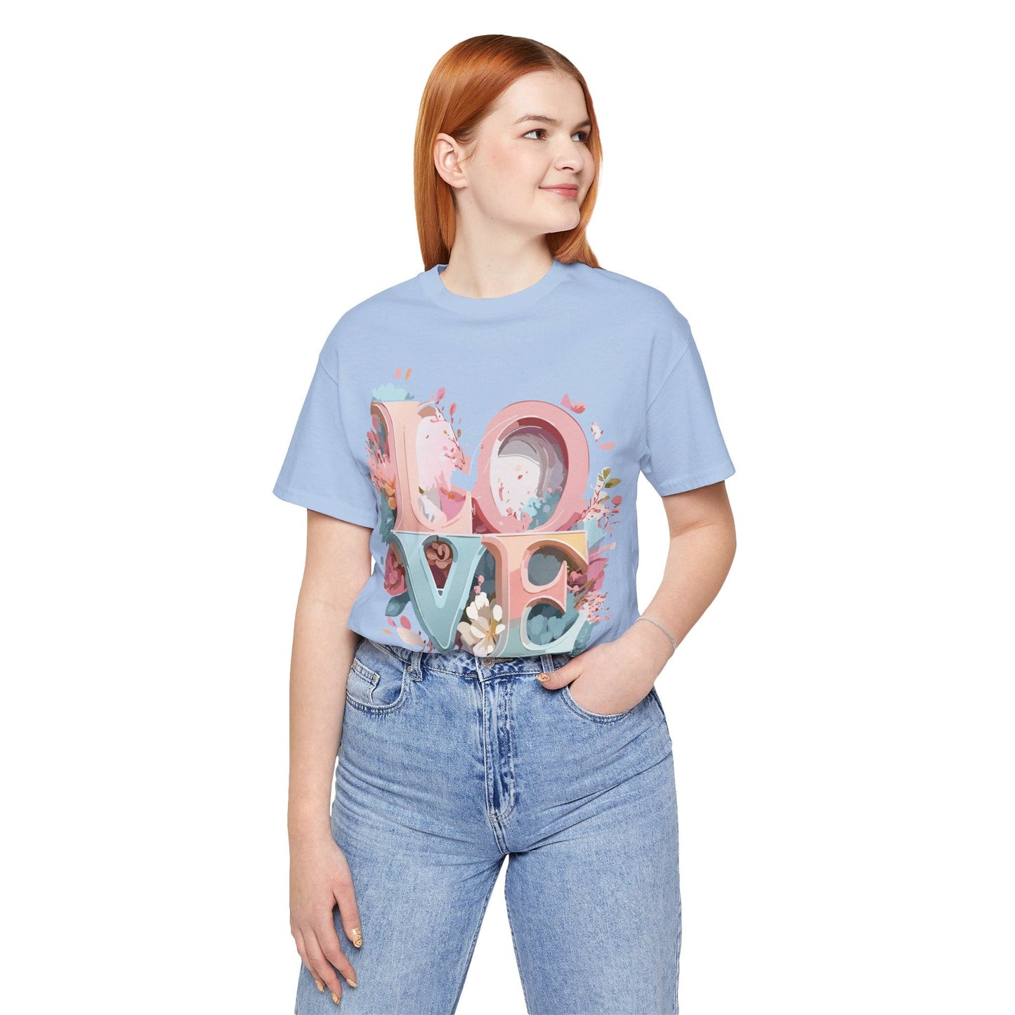 Valentine Day Graphic Unisex 100 Cotton Vintage Artwork with Love and Flower Design Tee 47