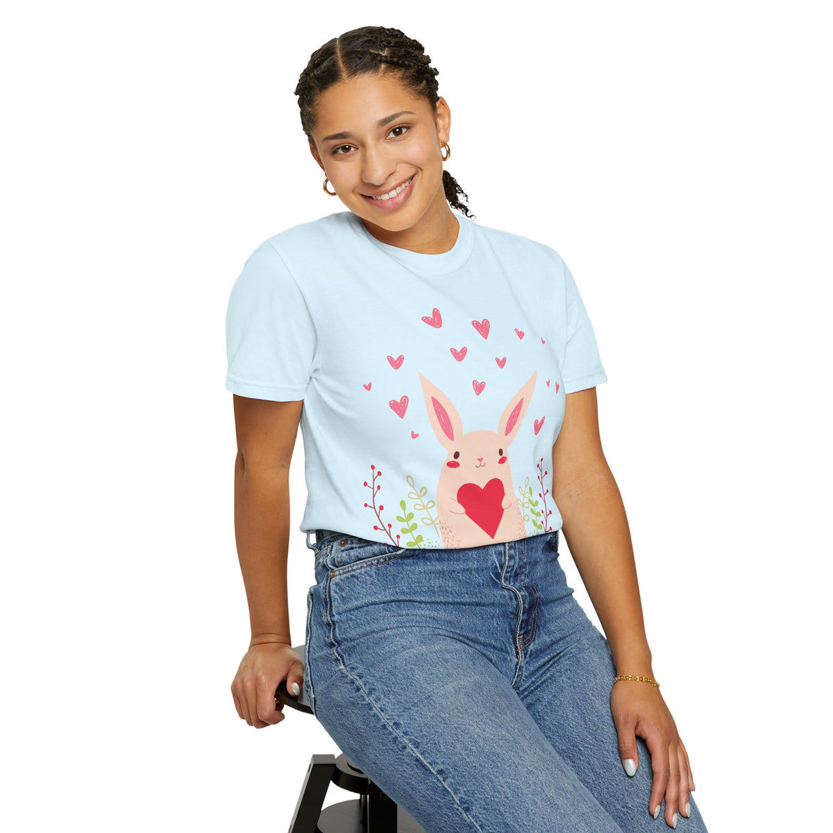 Easter Bunny Heart T-Shirt, Tee Shirt with Easter Signature, T Shirt with Easter Prints, Tee Shirt with Easter Design