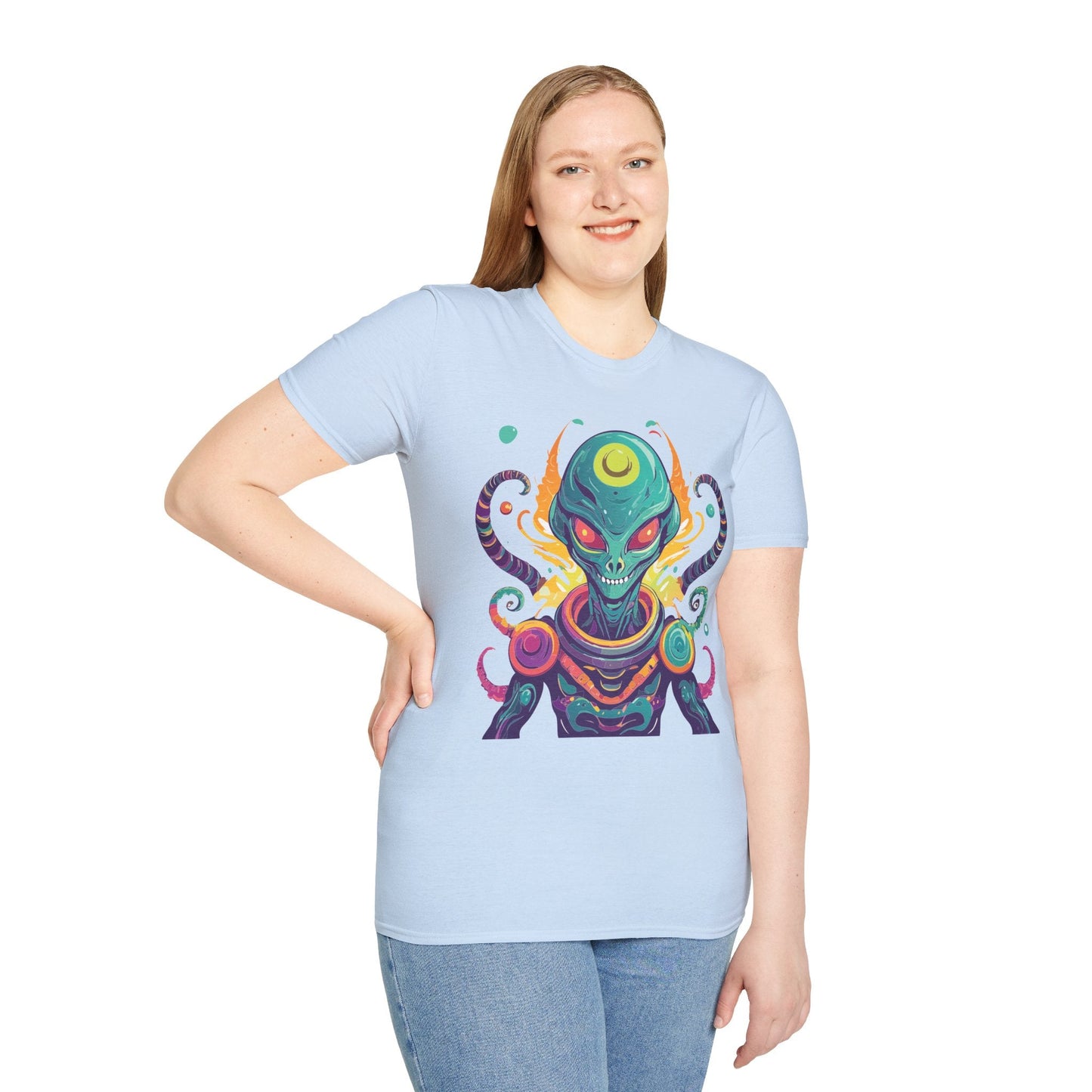 Alien Cosmos Unisex T Shirt With Aliens Design Gildan Softstyle 64000 Comfortable Lightweight Tee
