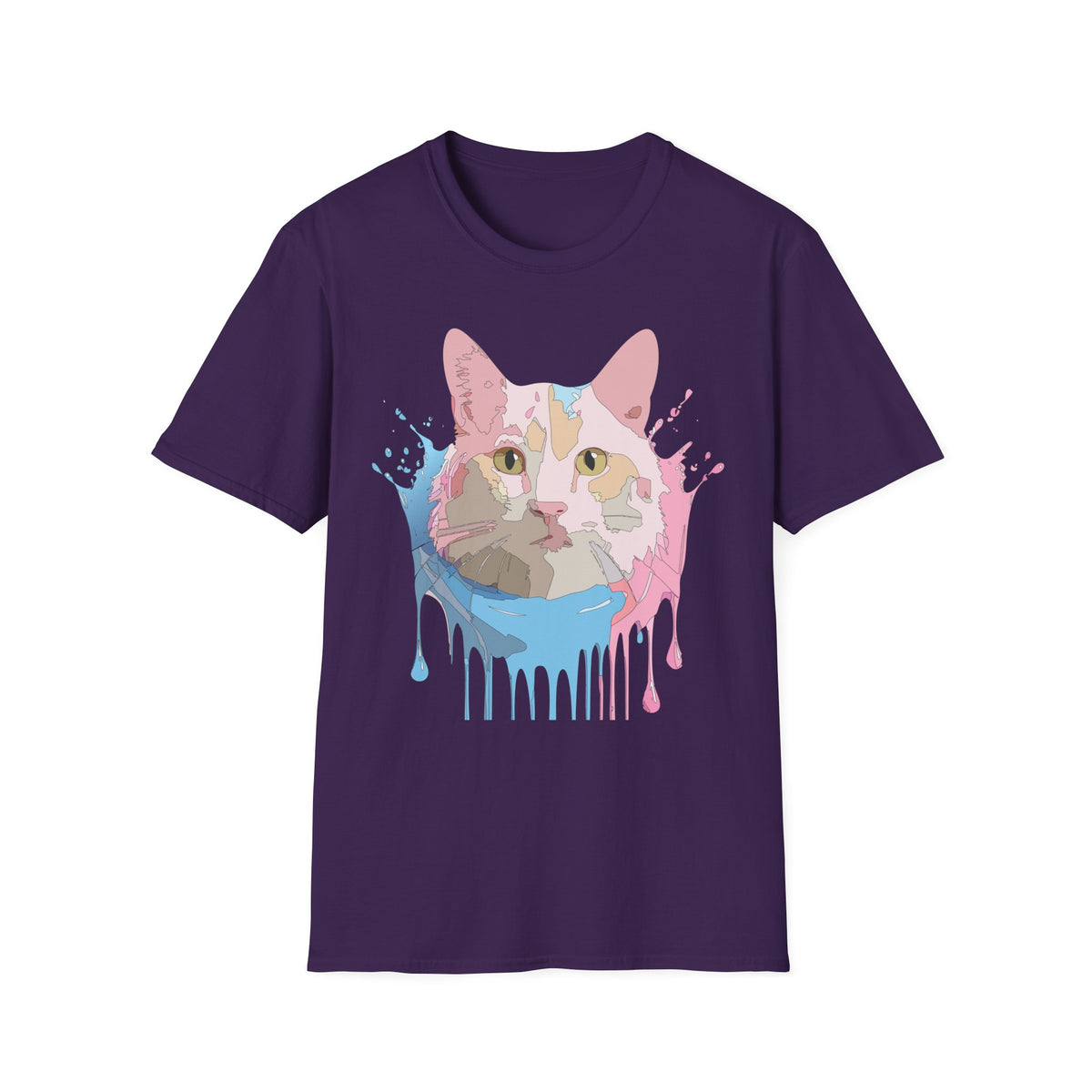 Pastel Drip Cat Portrait T-Shirt | Watercolor Cat Face