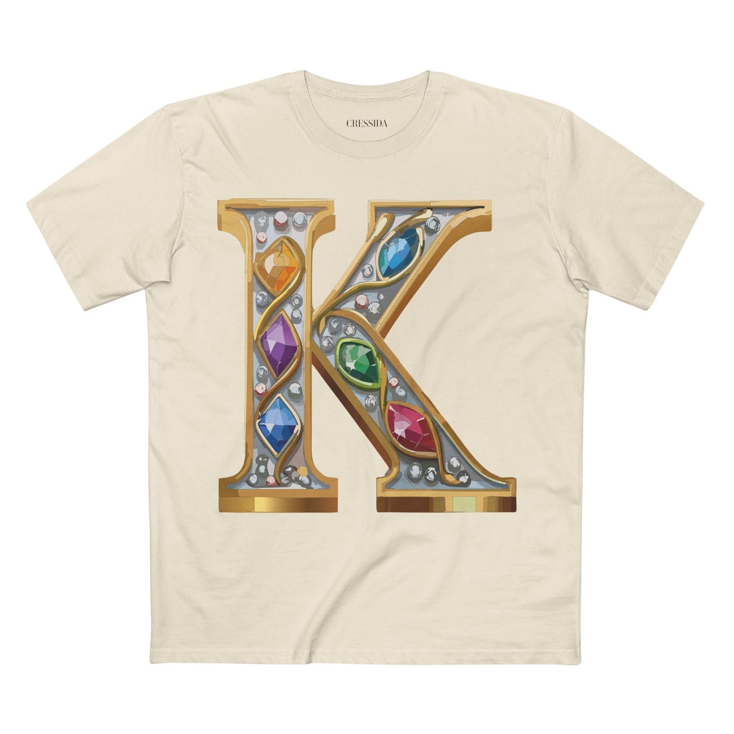 Letter K Graphic Design Tee Unisex 100 Cotton With Antique Gold Letters Artwork T-Shirt