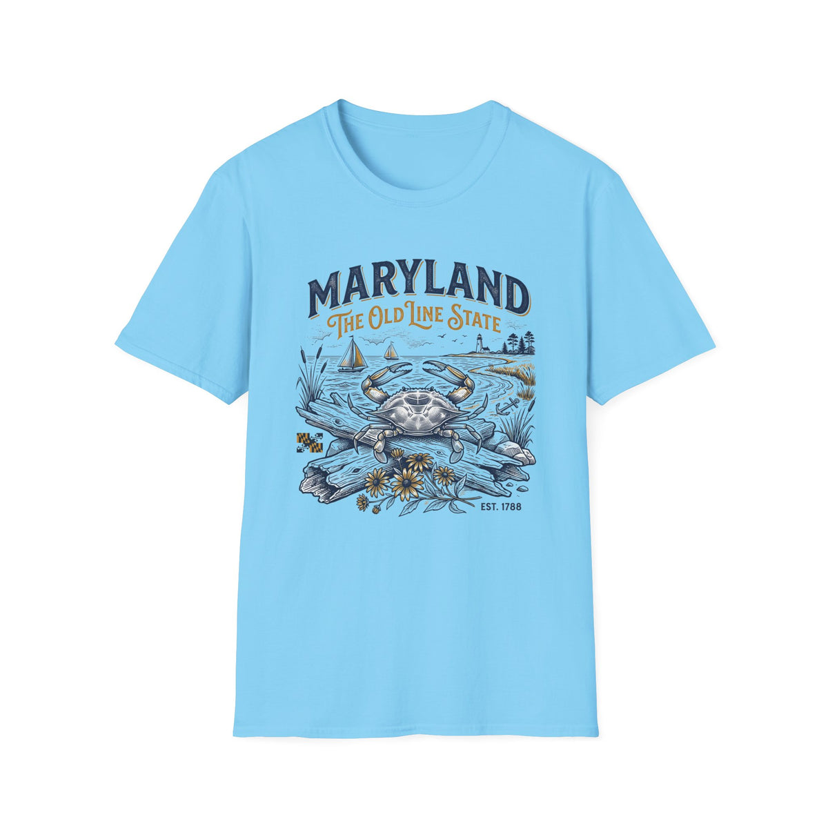 Maryland Crab T-Shirt — Maryland The Old Line State Vintage Coastal Travel Tourist Graphic Design Unisex 100 Cotton Gildan T-Shirt