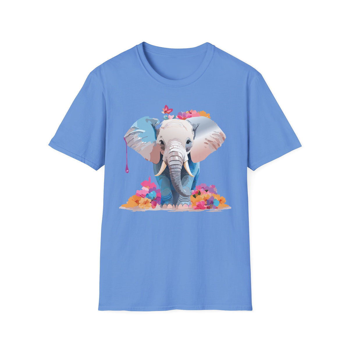 Floral Baby Elephant Tee | Elephant Face Graphic T-Shirt, Watercolor Flowers