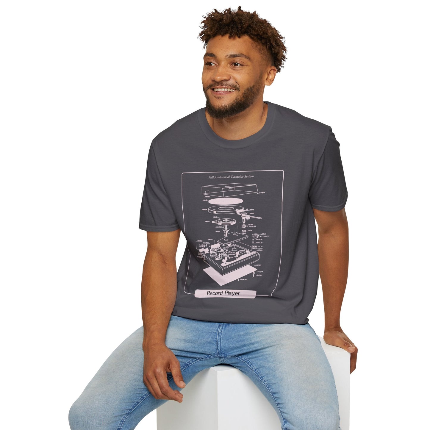 Record Player Blueprint T-Shirt Unisex Cotton Retro Vinyl Turntable Diagram Tee