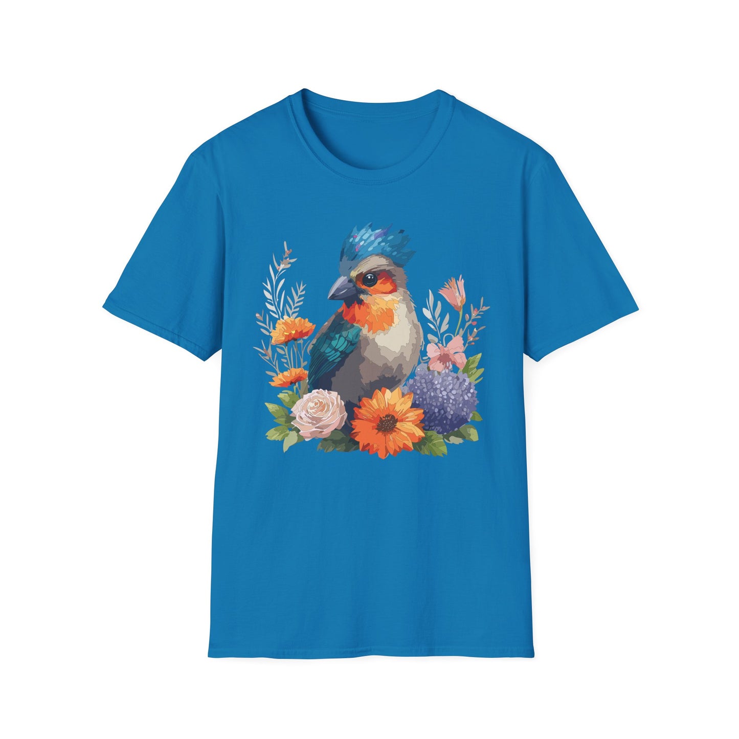 Floral Bluebird T-Shirt Unisex Cotton Short Sleeves Tee Shirt with Bird 2