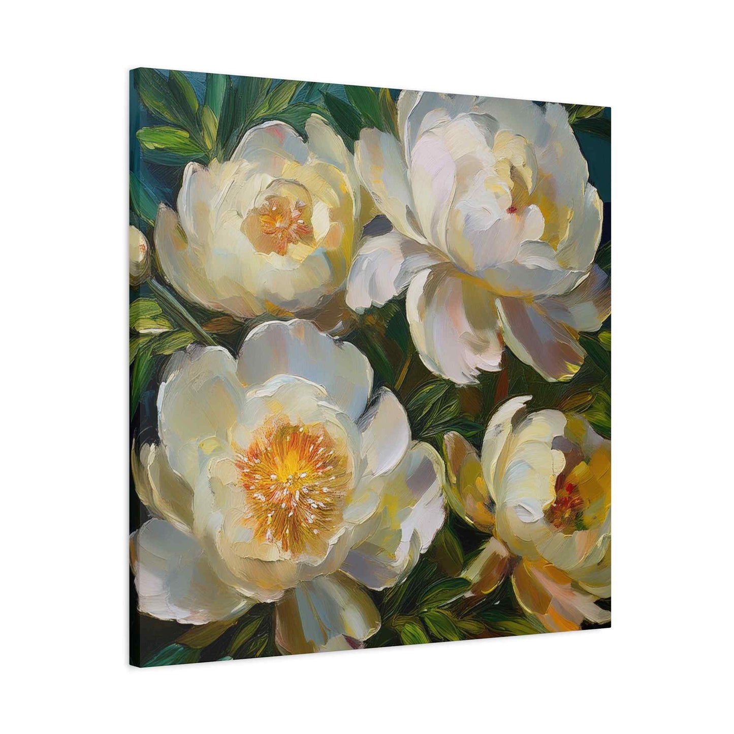 Cream Peonies Print Canvas, Floral Oil Paint Print 20x20, 24x24, 30x30, 32x32, 36x36 Art Design Pine-Wood Inner Frame MC-124