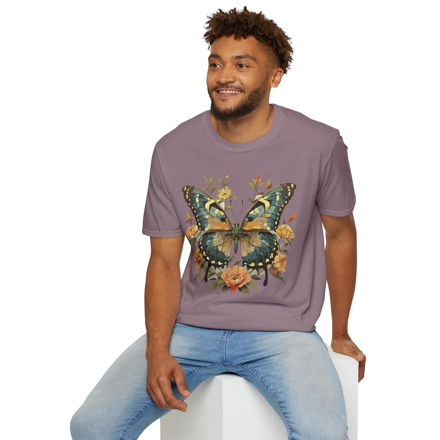 Butterfly Print T Shirt Unisex Monarch Shirt Gildan Softstyle 64000 Ring Spun Cotton