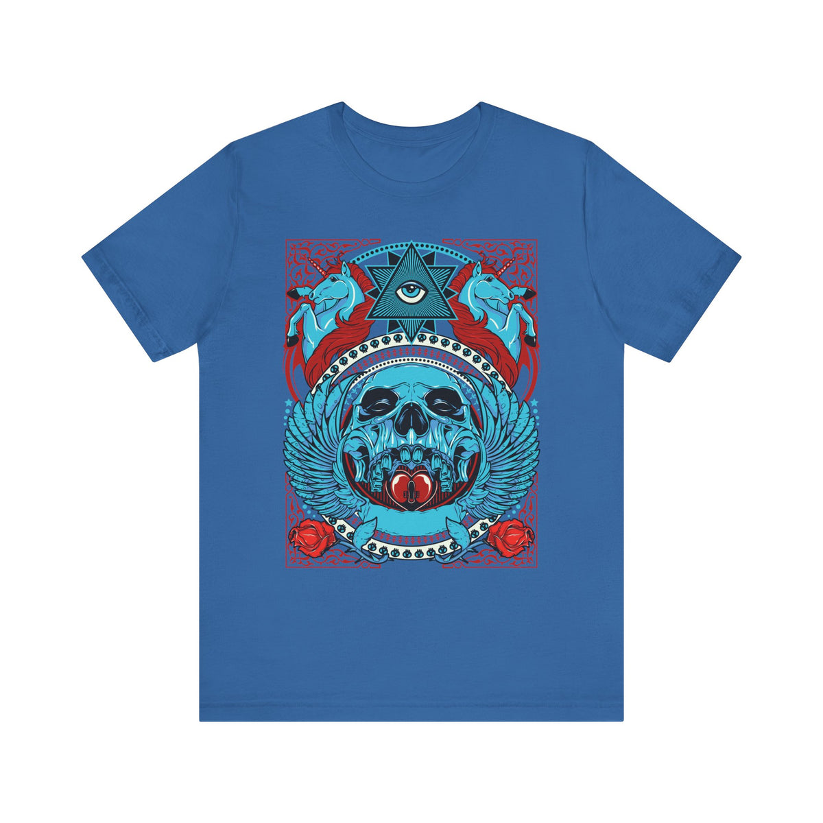 All-Seeing Skull Illustration Tee Winged Skull Third Eye Roses T-Shirt