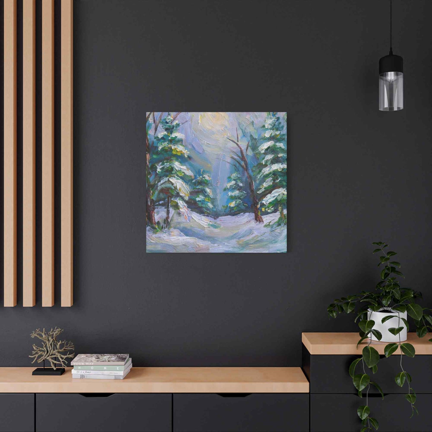 Snow Forest Print Canvas, Oil Paint Print 20x20, 24x24, 30x30, 32x32, 36x36 Art Design Print Pine-Wood Inner Frame MC-78