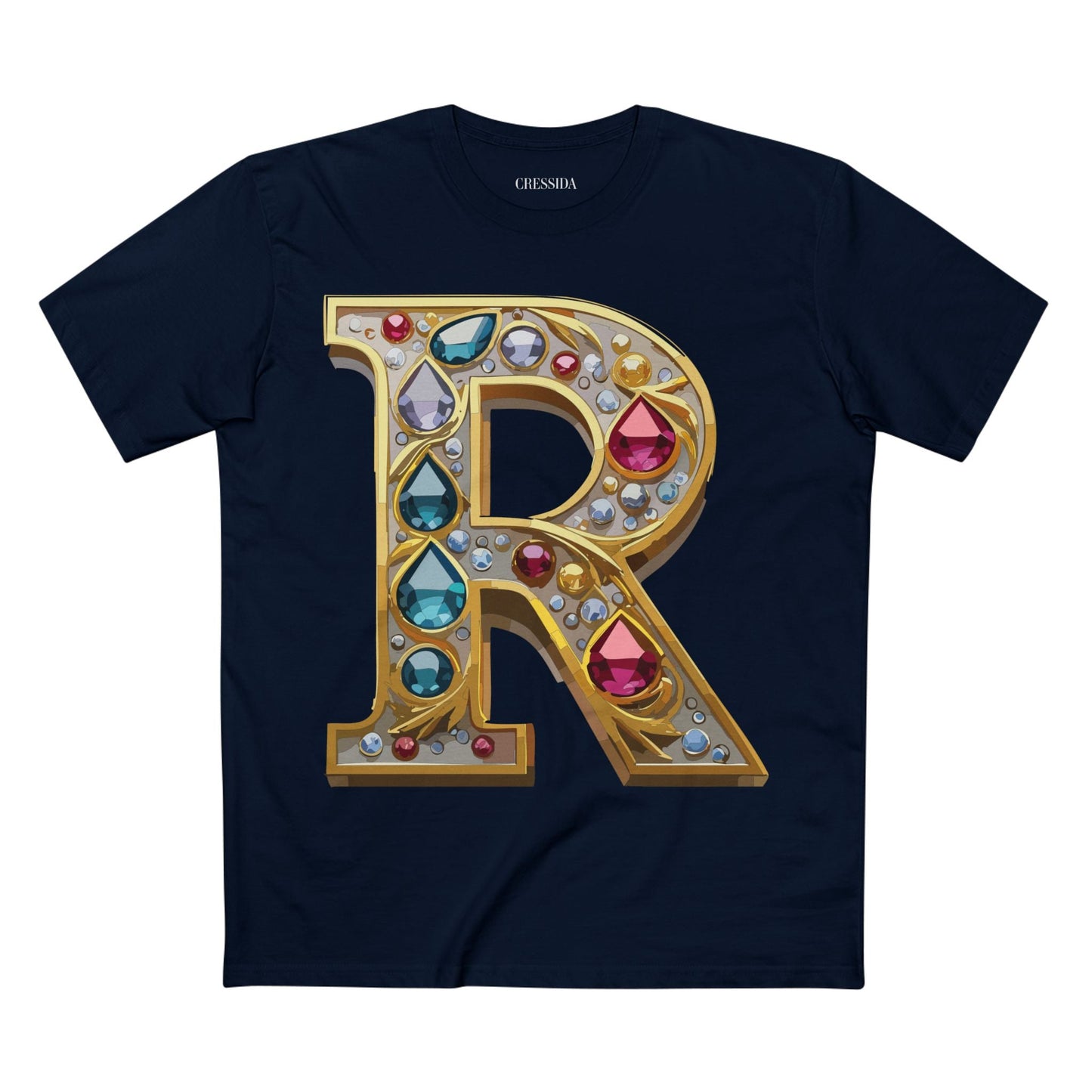 Letter R Graphic Design Tee Unisex 100 Cotton With Antique Gold Letters Artwork T-Shirt