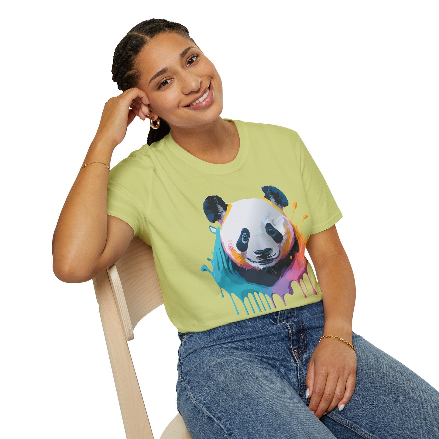 Unisex Panda Shirt T Shirt With Panda Animal Print Tee Softstyle Gildan 64000 100 Percent Ring Spun Cotton