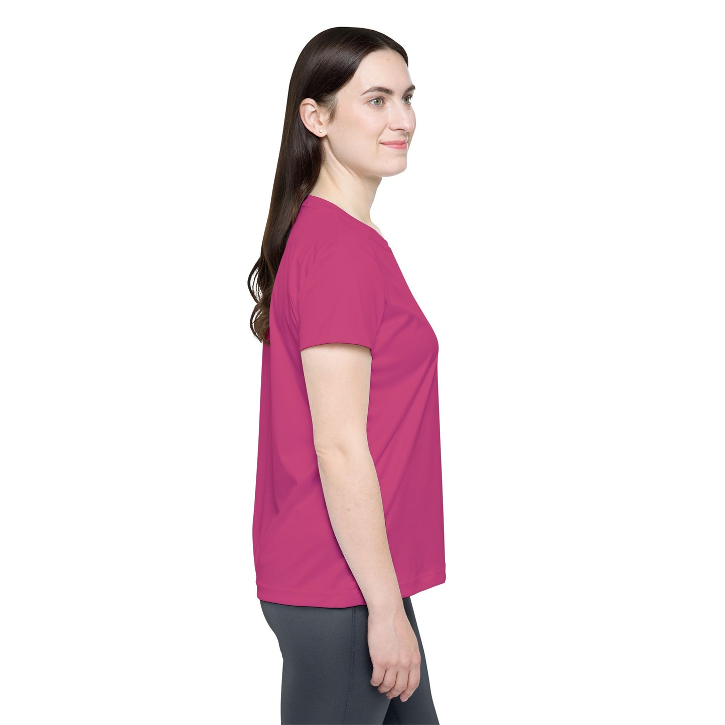 Rose Punch Women's Sports Jersey Short Sleeves 100% Poly Solid Rose Hot Pink Color Print Athletic Tee