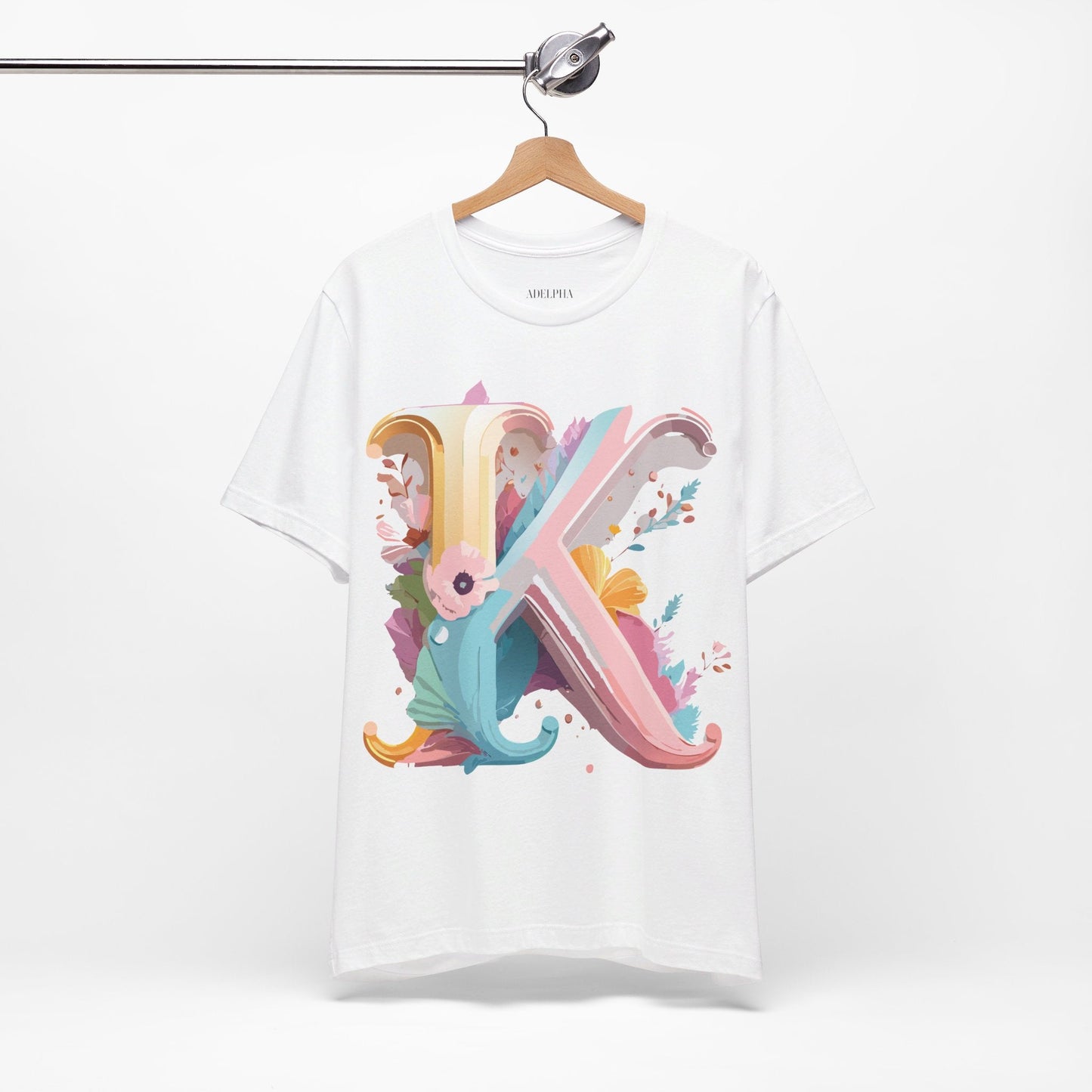 Letter K Graphic Tee Unisex Vintage Inspired Art Design Short Sleeve Shirt Adelpha