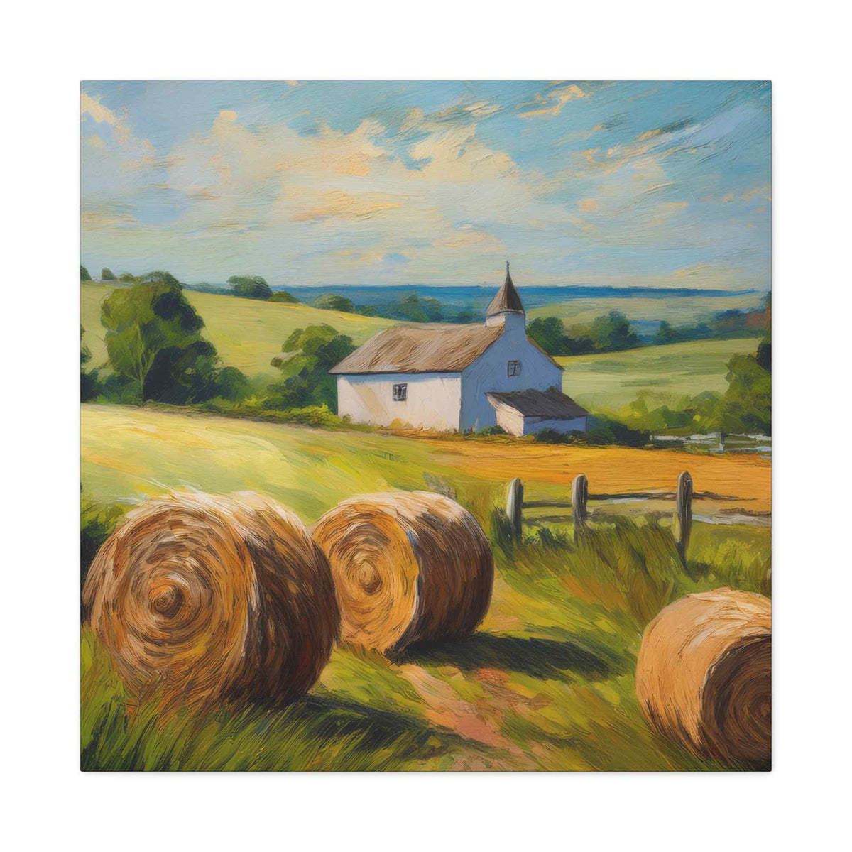 Countryside Print Canvas, Oil Paint Print 20x20, 24x24, 30x30, 32x32, 36x36 Art Design Print Pine-Wood Inner Frame MC-49