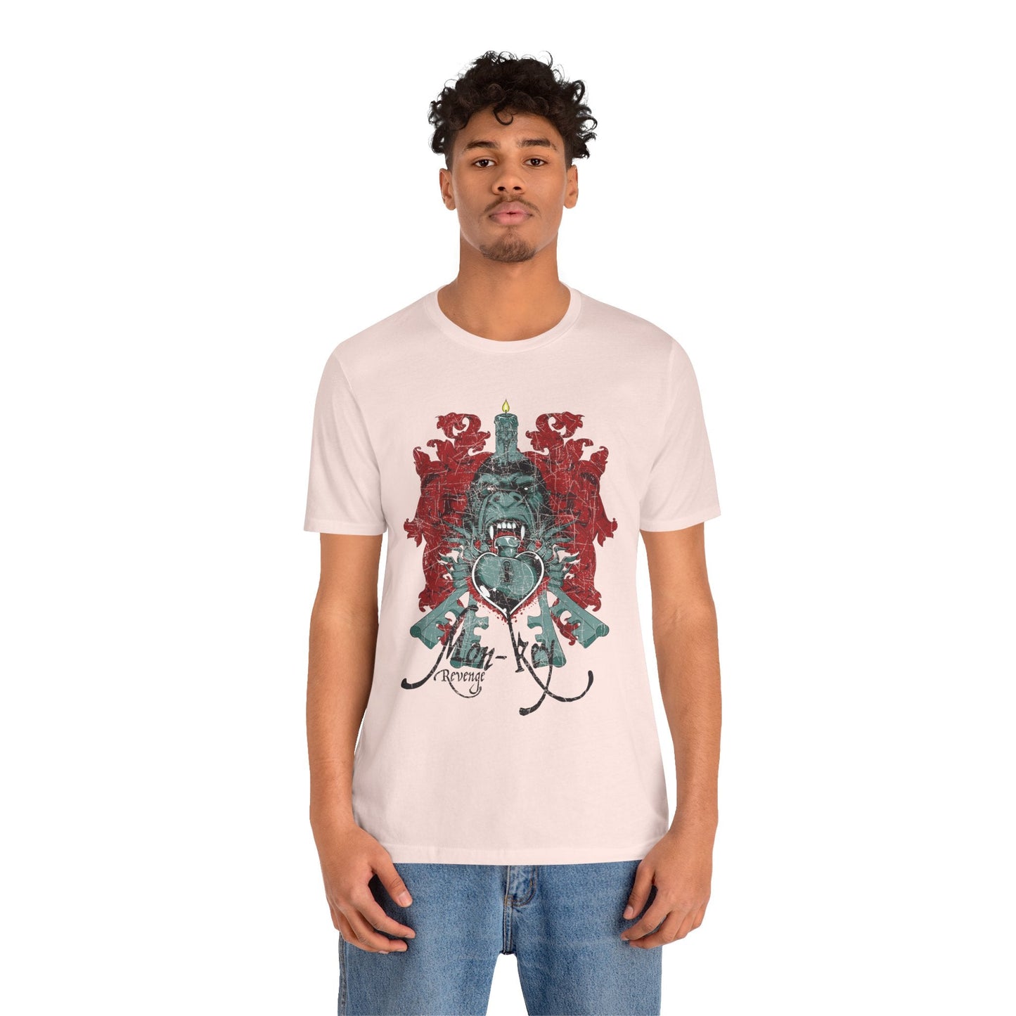 Gorilla Crest with Sword and Heart T-Shirt Heraldic Gothic Design Rock Band T-Shirt