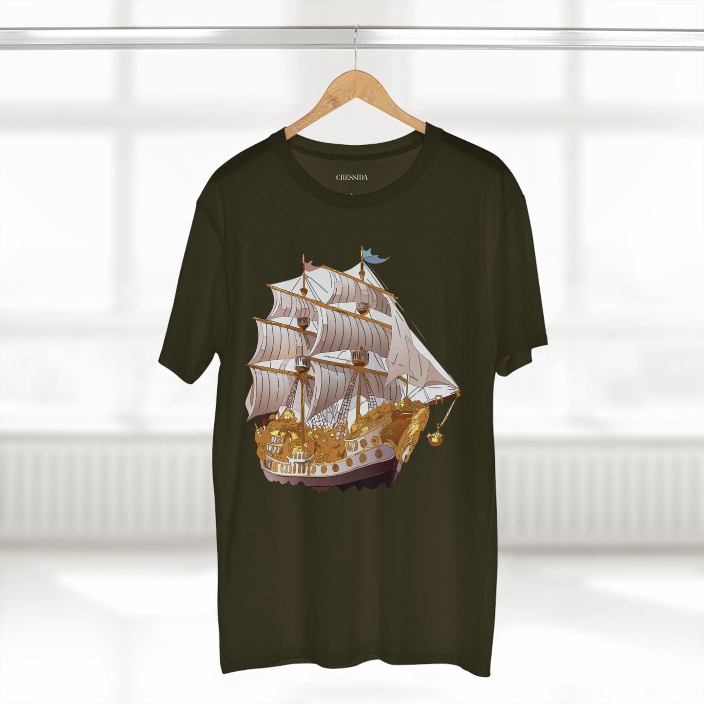 Ship Graphic Unisex 100 Cotton T-Shirt with Gold Frigate Art Design 11