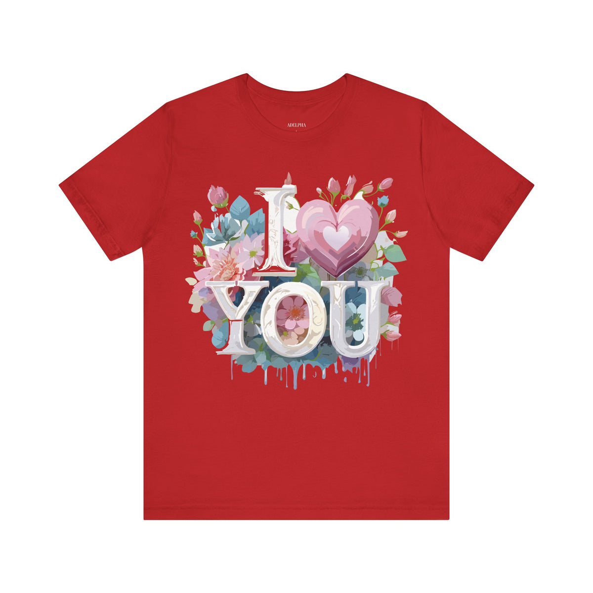 Valentine's Day Graphic Unisex Cotton Bella+Canvas Tee with Floral Art Design d126