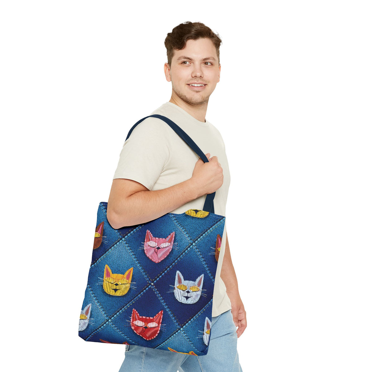 Love Day Graphic Design Denim Fabric Imitation Print Unisex Canvas Bag POLY 3 Sizes Tote Bag 201-21
