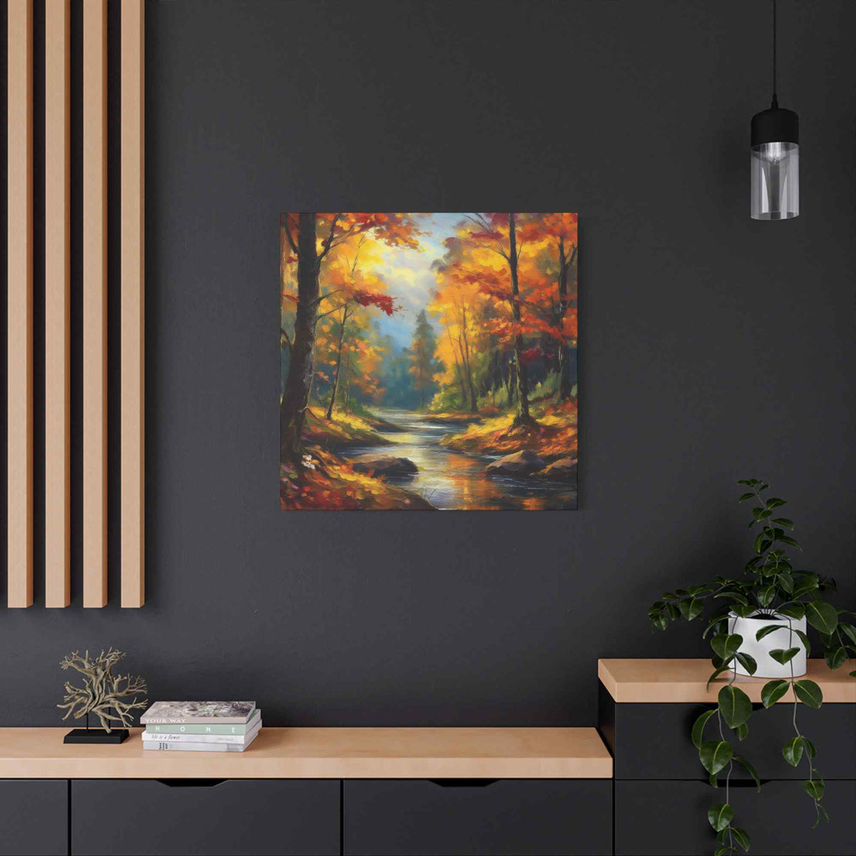 Fall Forest Print Canvas, Oil Paint Print 20x20, 24x24, 30x30, 32x32, 36x36 Art Design Print Pine-Wood Inner Frame MC-104
