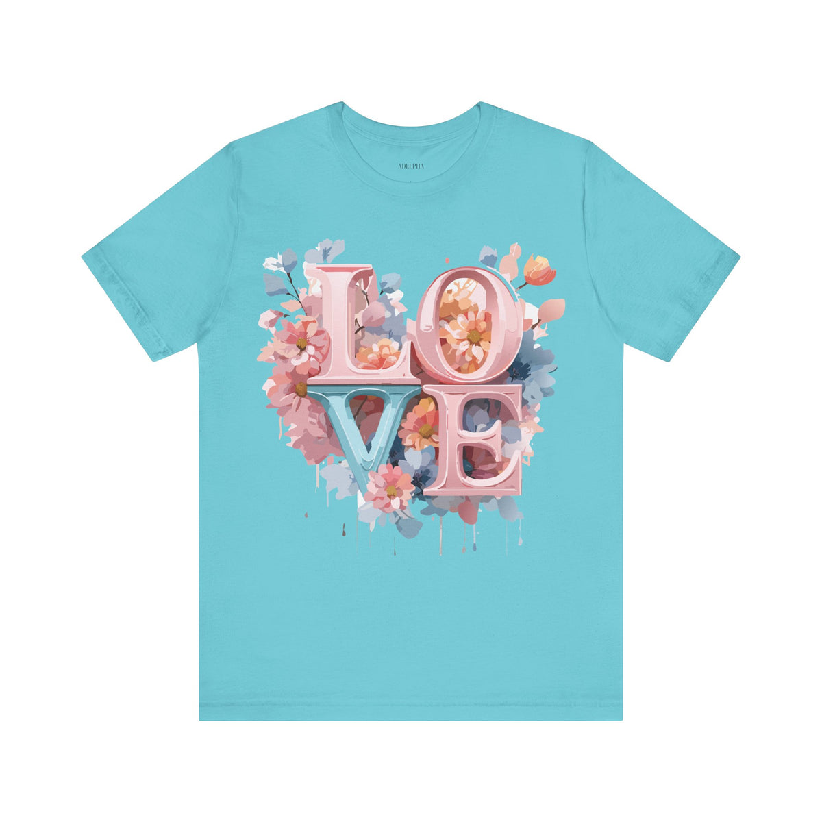 Valentine's Day Graphic Unisex Cotton Bella+Canvas Tee with Floral Art Design d109