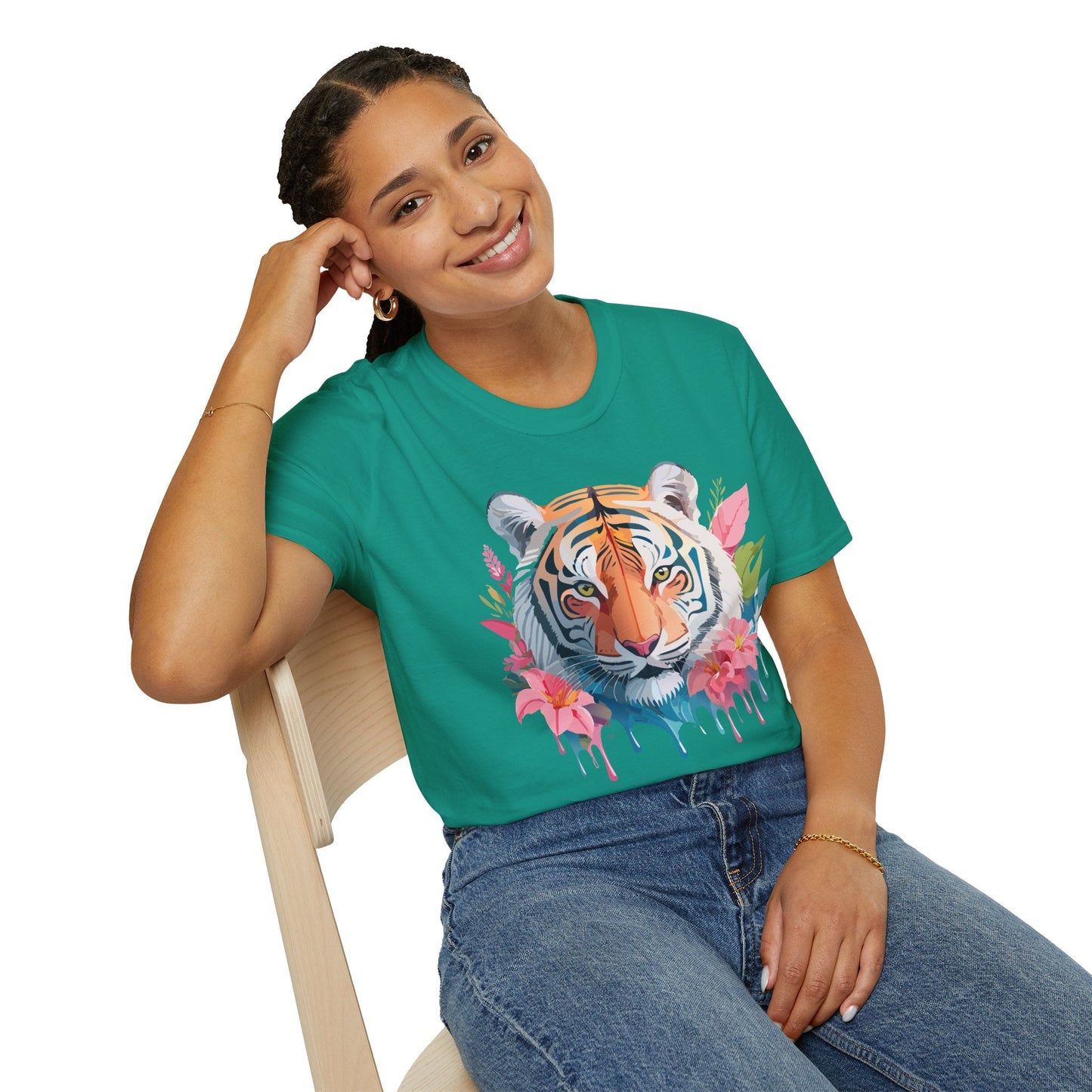 Tiger Print Unisex Softstyle T Shirt Short Sleeve Gildan 64000 Tee