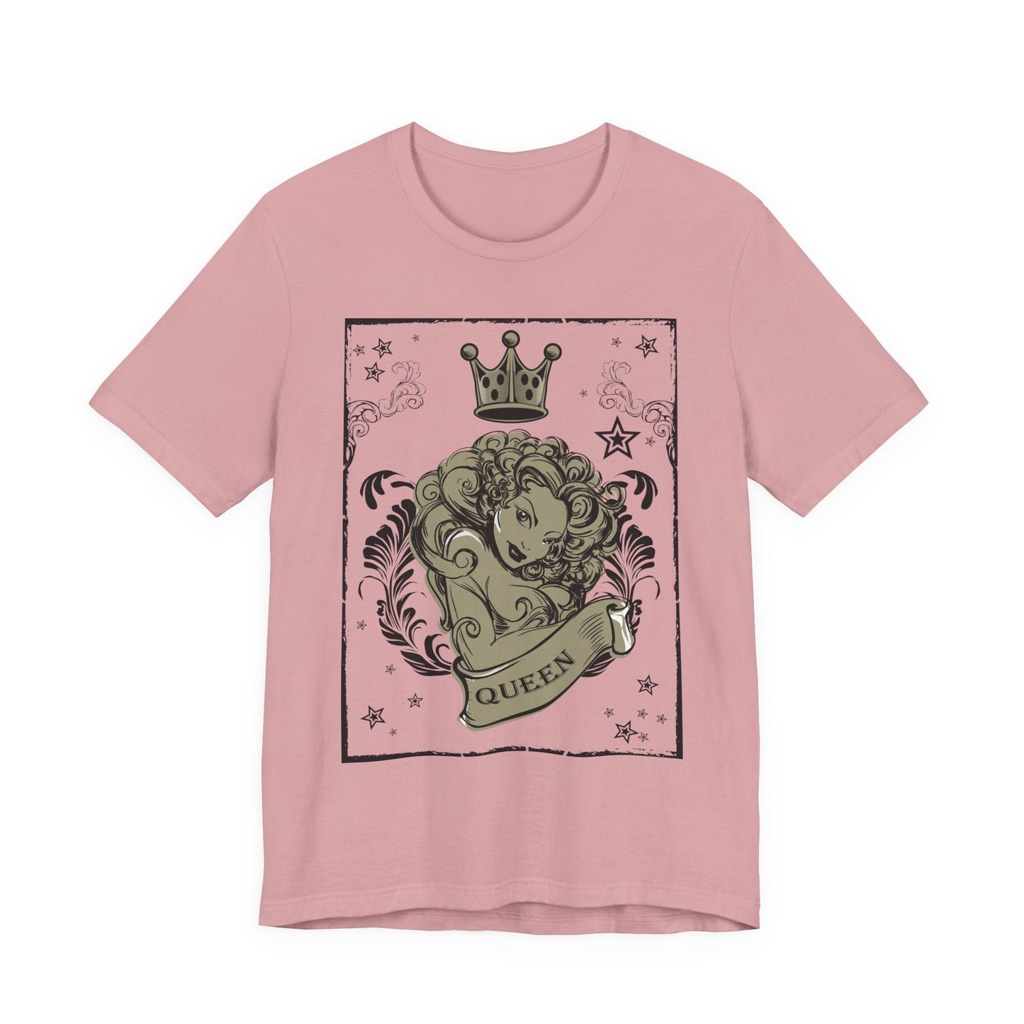 Crown Face Portrait Graphic Tee Vintage Floral Illustration Rock Band T-Shirt