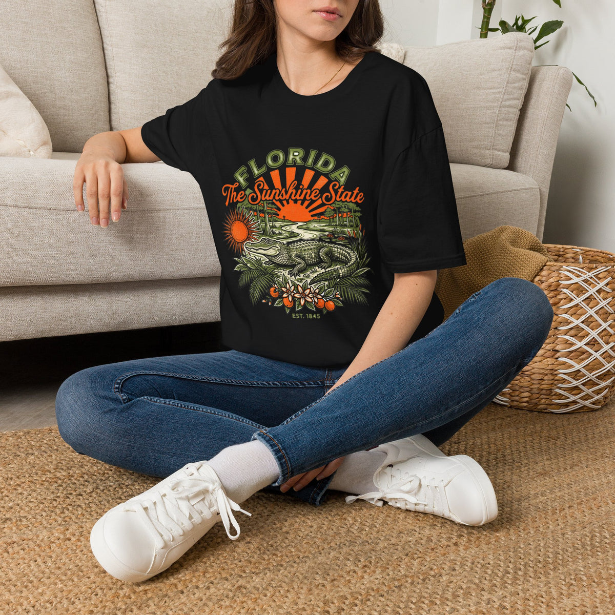 Florida Vintage Alligator T-Shirt — The Sunshine State Travel Tourist Graphic Design Unisex 100 Cotton Gildan T-Shirt