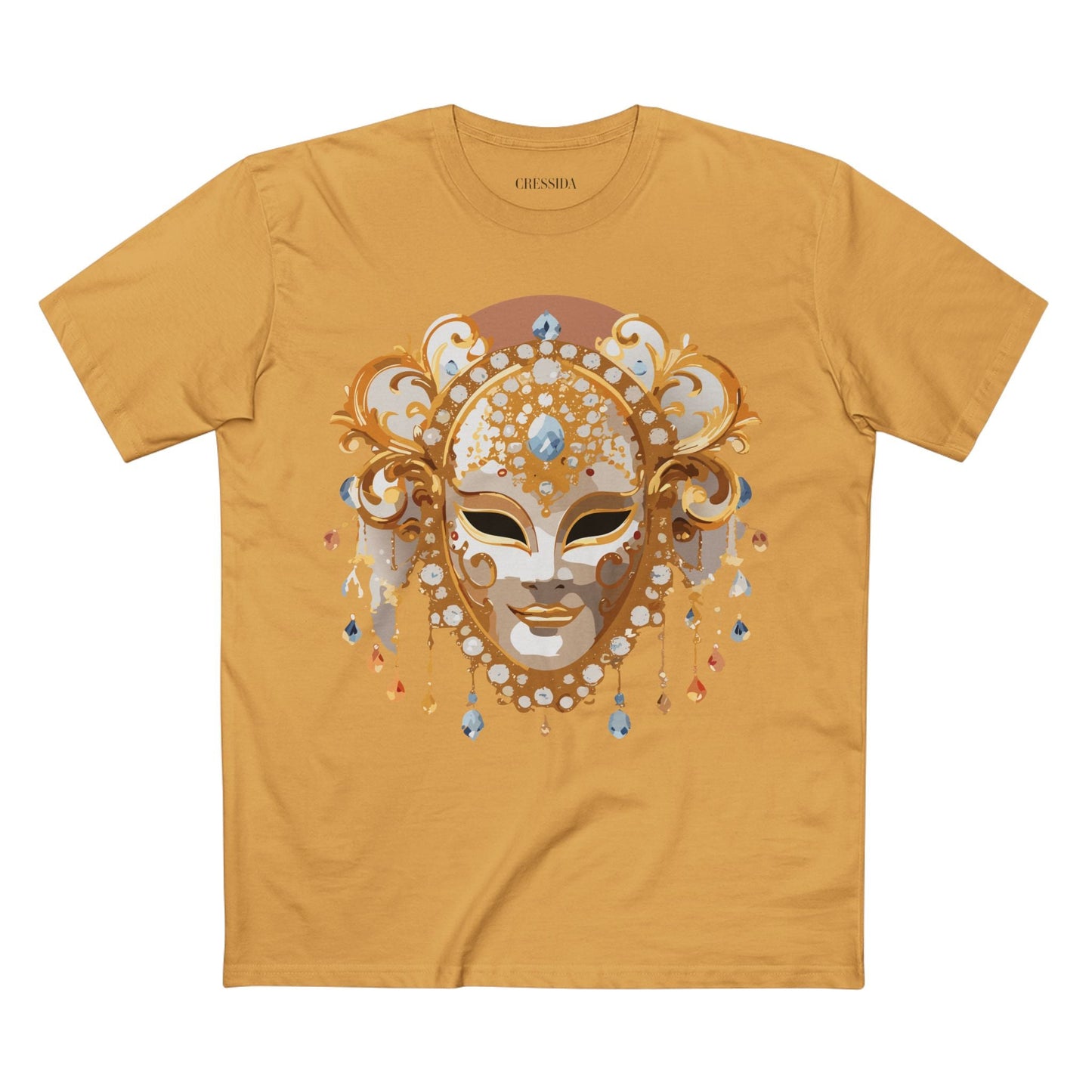 Carnival Mask Graphic T-Shirt Unisex 100 Cotton With Antique Gold Art Design Tee 15