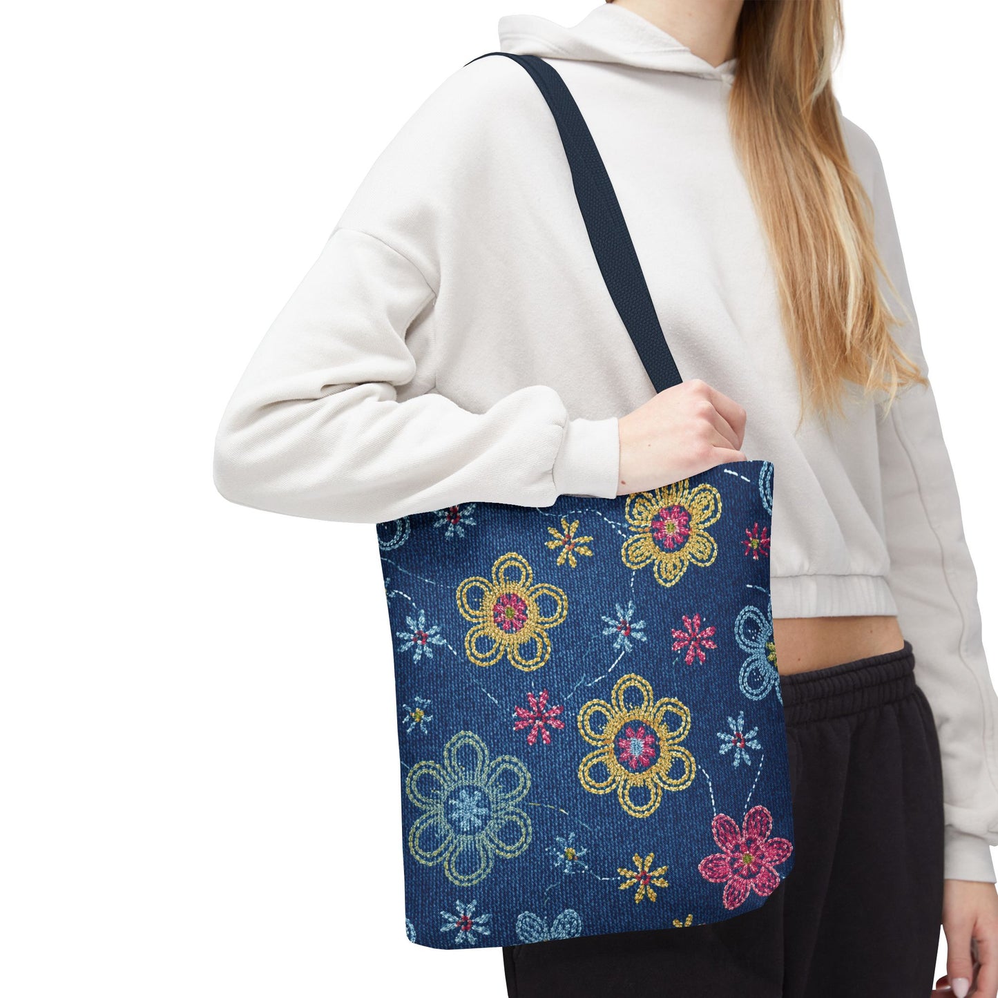 Denim Fabric Imitation Print Unisex Canvas Bag Poly Spun 3 Sizes Tote Bag 156