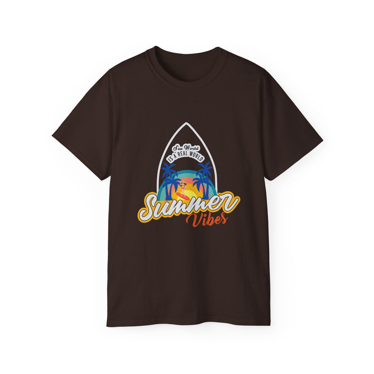Summer Vibes Surf Graphic Tee | Tropical Sunset Palm Beach Design