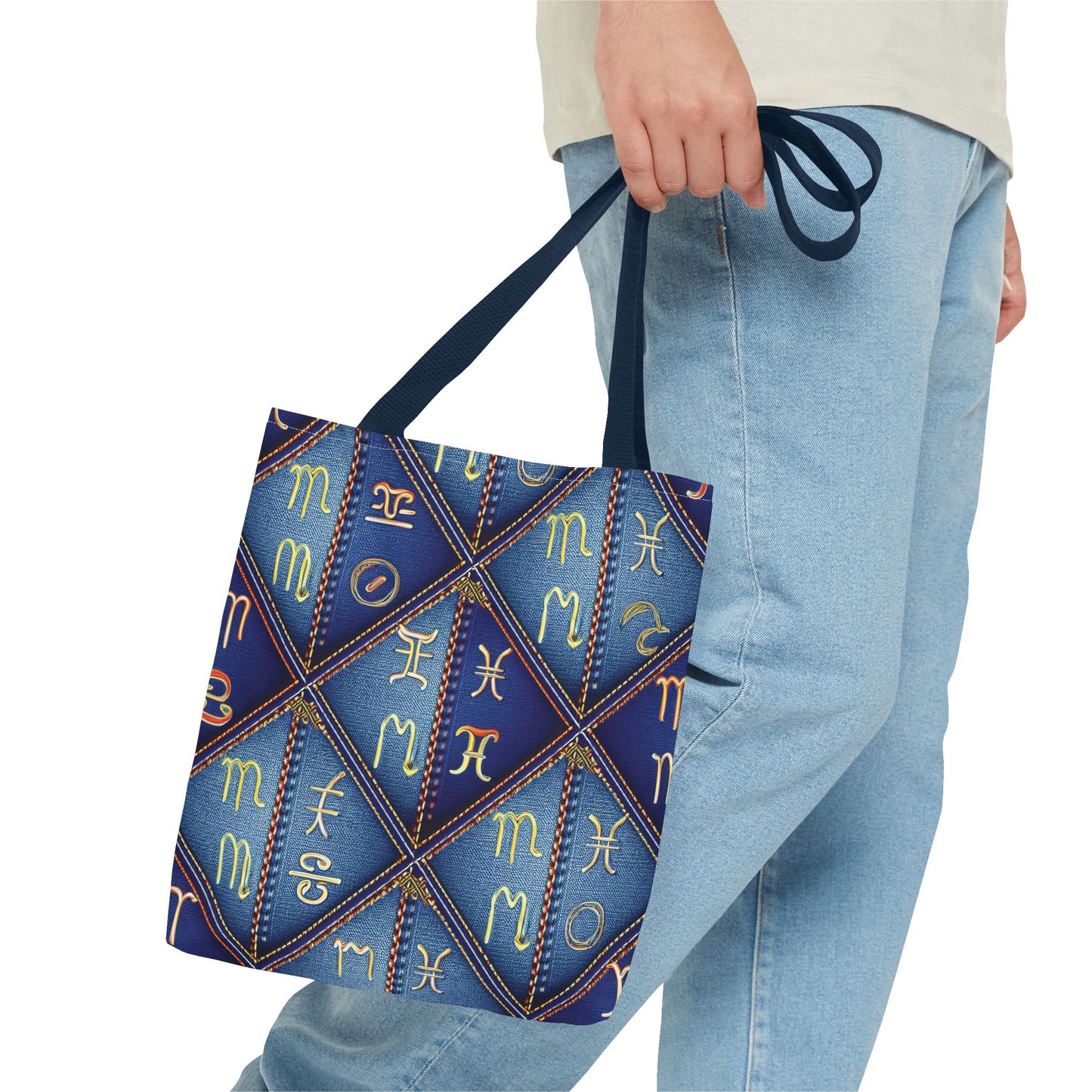 Denim Fabric Imitation Print Unisex Canvas Bag Poly Spun 3 Sizes Tote Bag 184-7