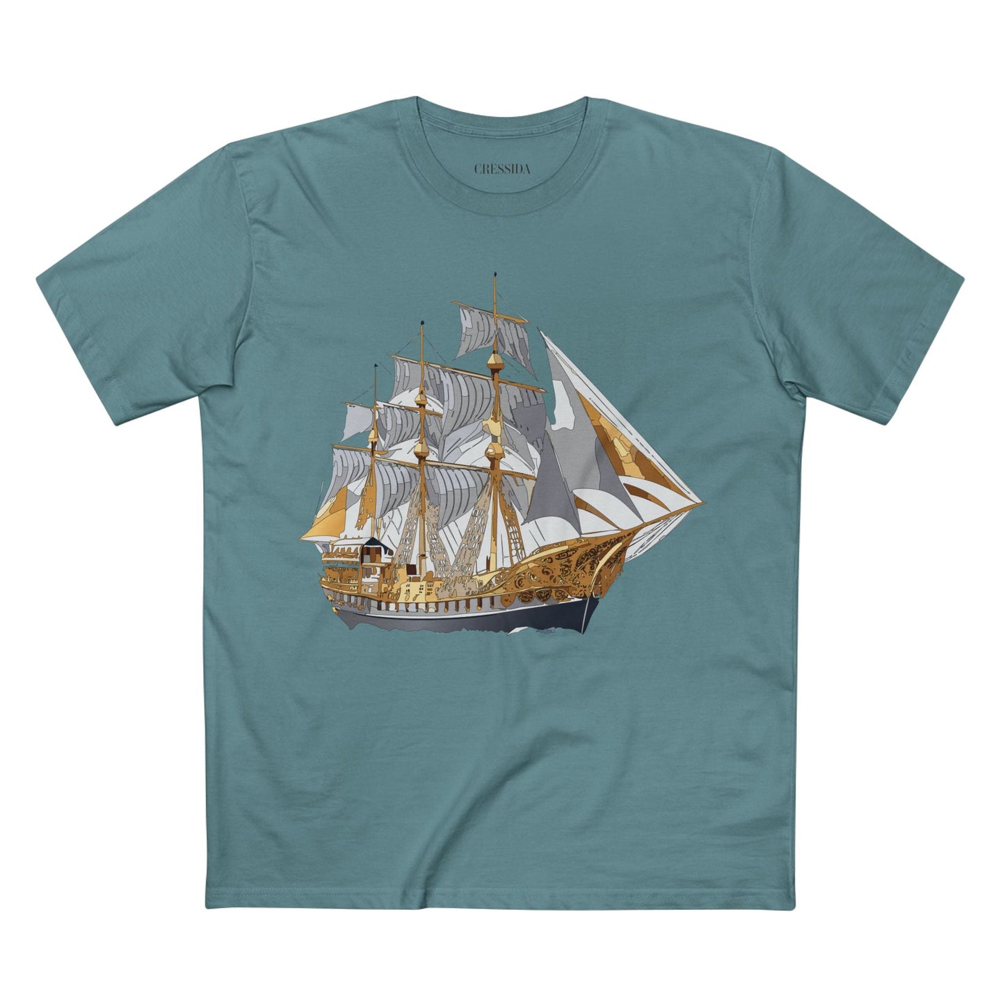 Ship Graphic Unisex 100 Cotton T-Shirt with Gold Frigate Art Design 18