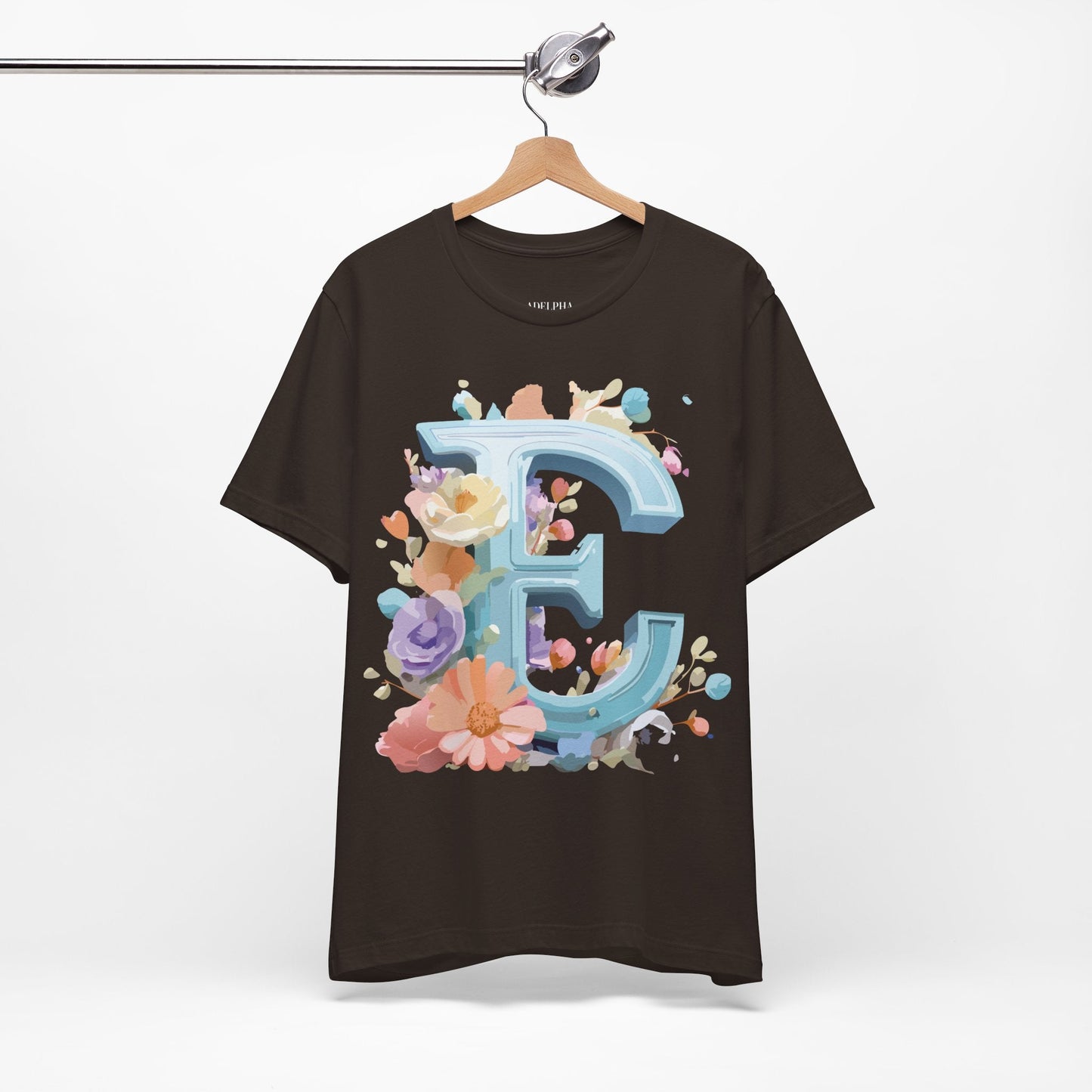 Letter E Graphic Tee Unisex Vintage Inspired Art Design Adelpha Short Sleeve Shirt