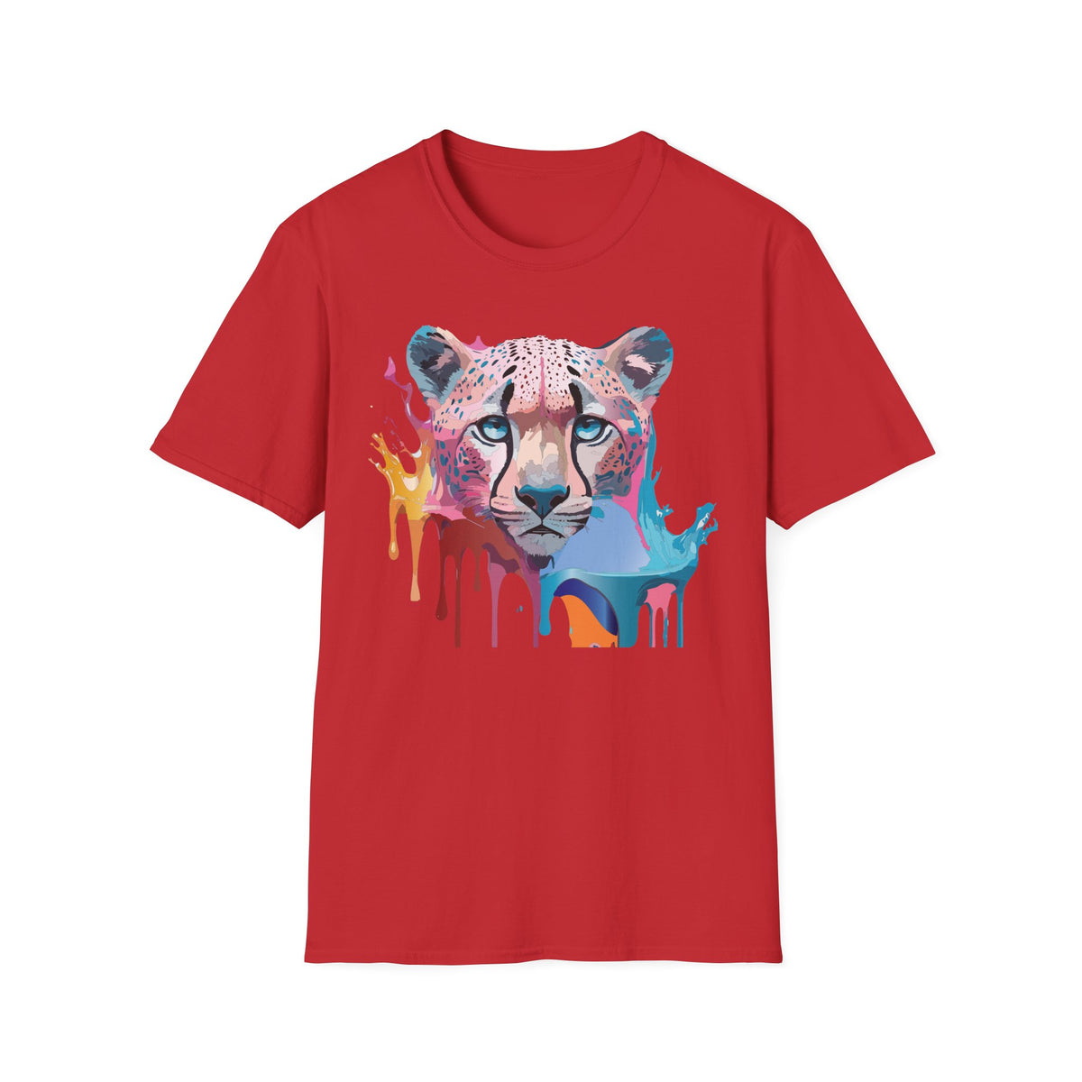 Colorful Cheetah Face T-Shirt | Watercolor Drip Animal Tee
